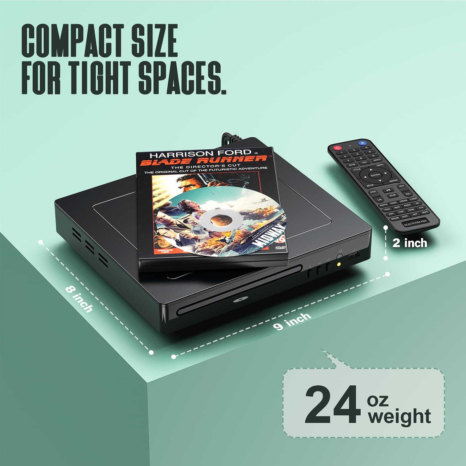 ELECTCOM PRO DVD Players for Smart TV with HDMI, DVD Players That Play All Regions, Simple DVD Player for Elderly, CD Player for Home Stereo System - Black