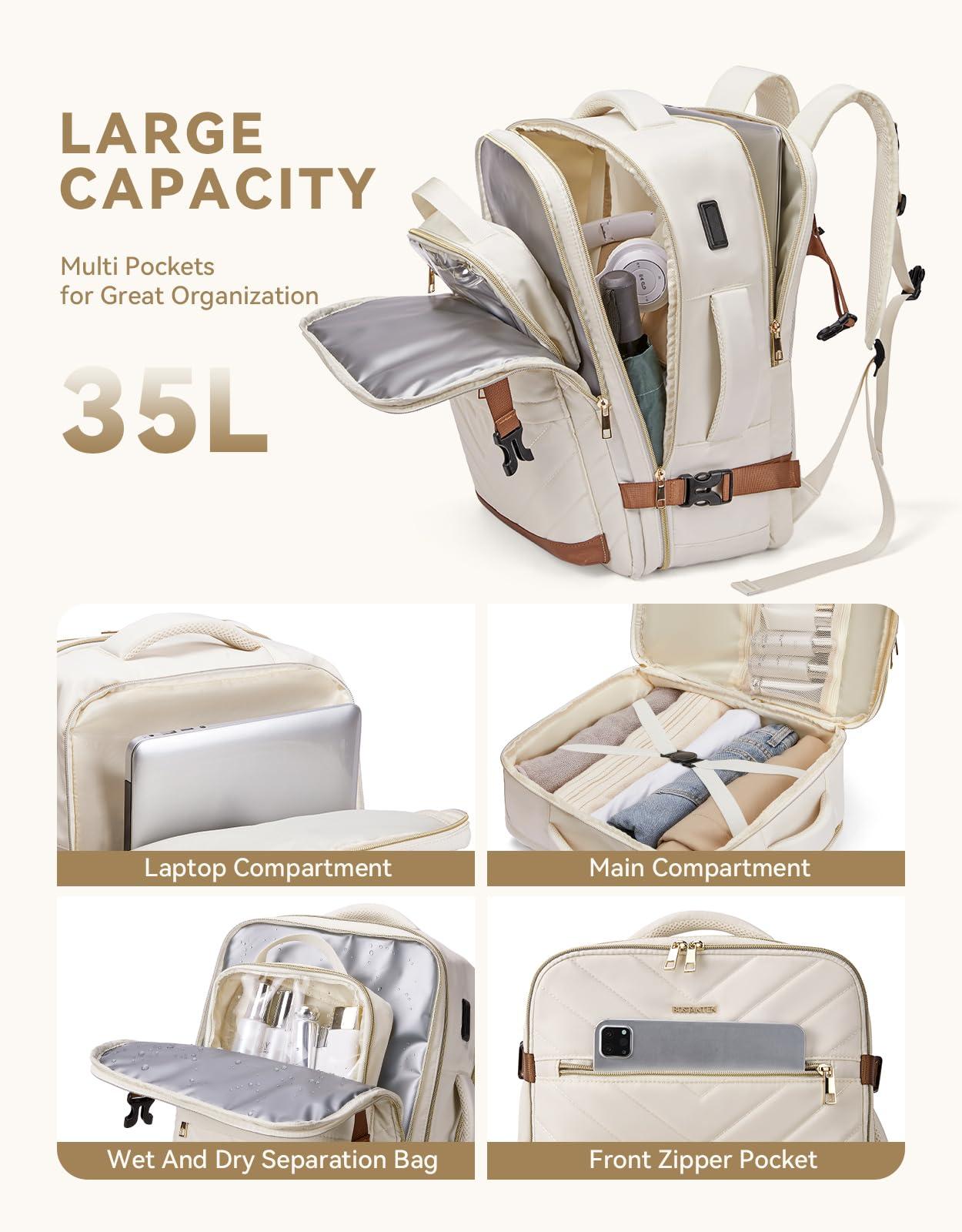 BOSTANTEN BOSTANTEN Travel Backpack For Women, TSA Carry On Backpack for Airplanes, Personal Item Backpack Fits 15.6 Inch Laptop with USBType-C Charging Port, Weekender Overnight Daypack with 2 Packing Cubes