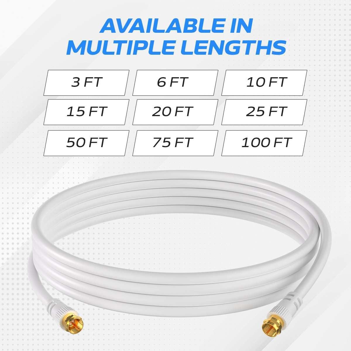 Cables Direct Online Cables Direct Online Coaxial Cable 20FT White Coax RG6 Male F Type Extension Wire Digital Audio Video for Indoor and Outdoor Satellite Dish Cable TV Antenna
