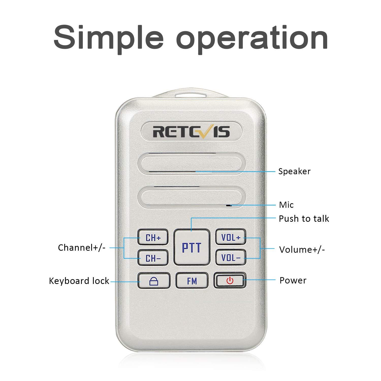 Retevis Retevis RT20 Walkie Talkies for Adults, Wearable Small Walkie Talkie for Seniors Elderly, Loud Sound, FM, Compact Mini 2 Way Radios for Healthcare Hospital Biking Camping Skiing Gift(3 Pack)