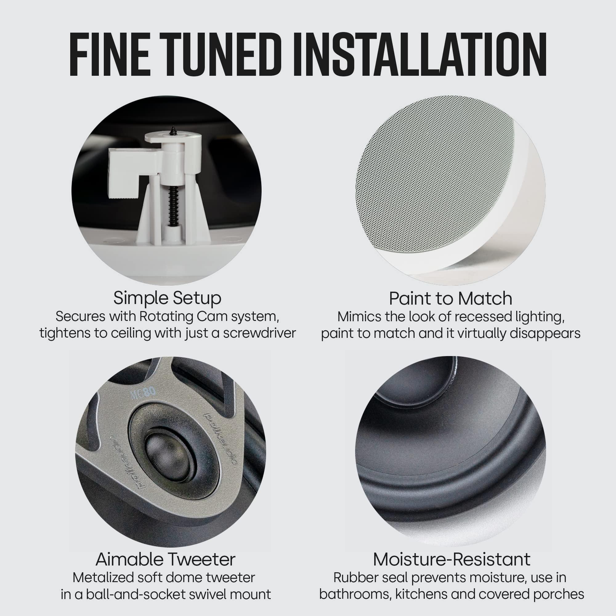 Polk Audio Polk Audio MC80 2-Way In-Ceiling 8" Speakers, 4 Pack | White, Paintable-Grille | Moisture Resistant for Damp & Humid Areas | 8 Ohms, 92 dB Sensitivity, 50-20,000 Hz Frequency Response