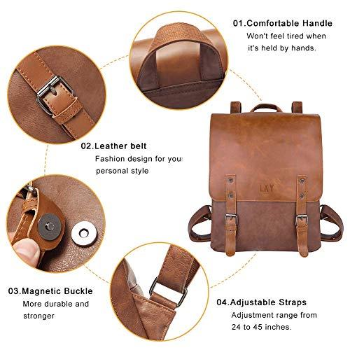 LXY LXY Vegan Leather Backpack Vintage Laptop Bookbag for Women Men, Brown Faux Leather Backpack Purse Bookbag Weekend Travel Daypack