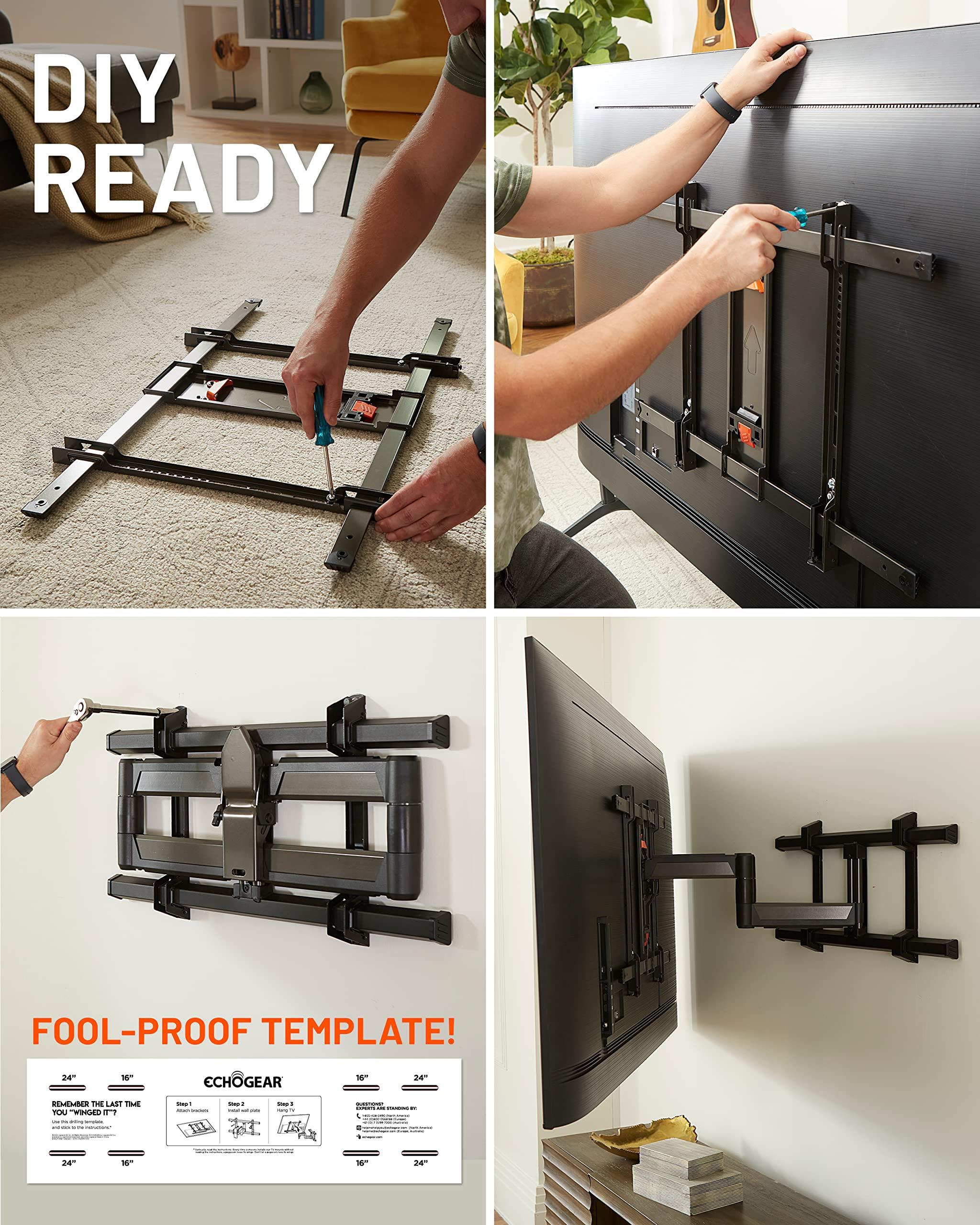 ECHOGEAR ECHOGEAR XL Full Motion TV Wall Mount - Universal Bracket for Big TVs Up to 90" - Smooth Articualtion Plus Easy 3 Step Install with Pre-Assembled TV Interface - Ideal for OLED & QLED TVs