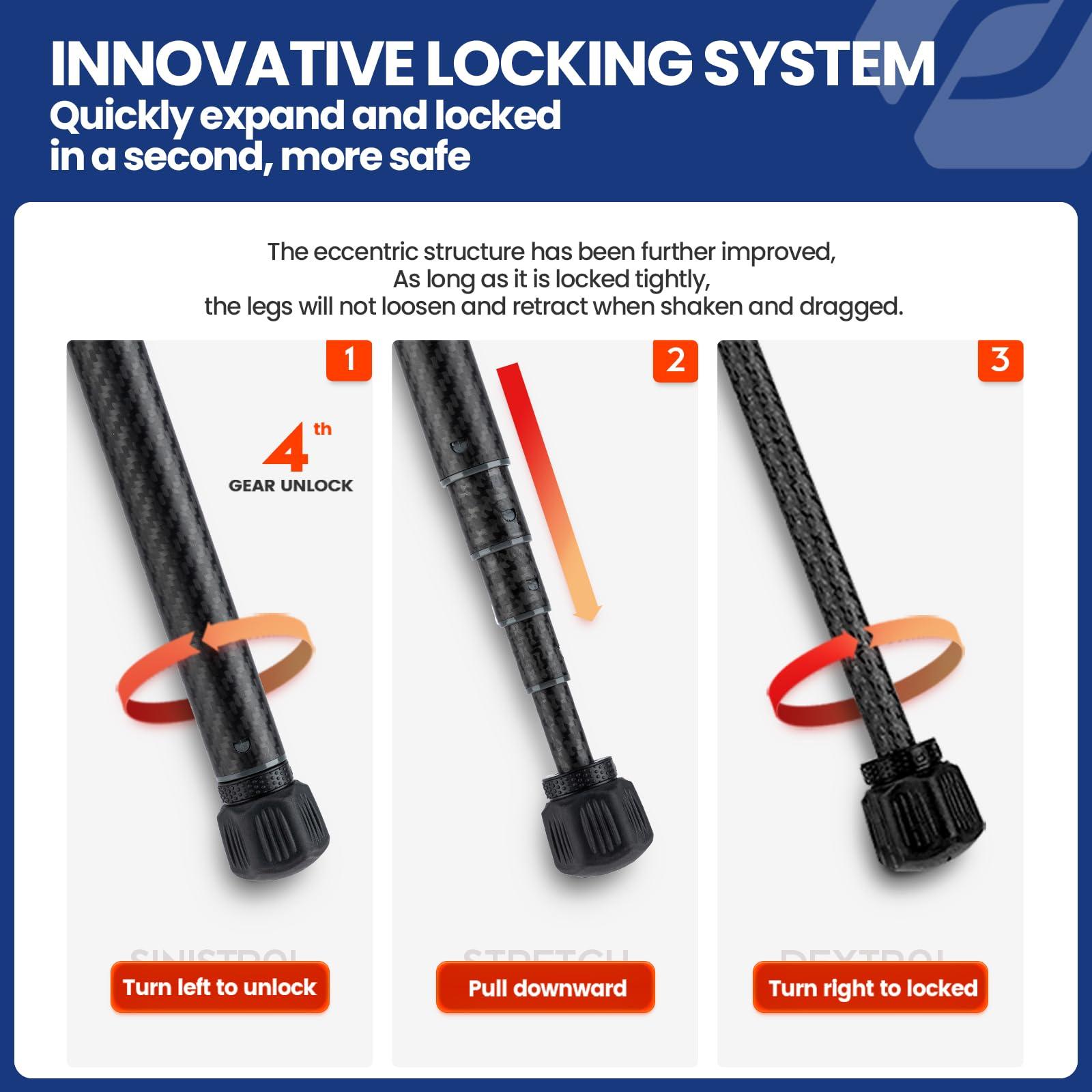 Fotopro Fotopro Carbon Fiber Travel Tripod 2.2lbs Ultralight 64 Inch Portable Compact Travel Video Tripod for Camera DSLR Load up to 22lb X-Aircross 3 Lite Video Orange