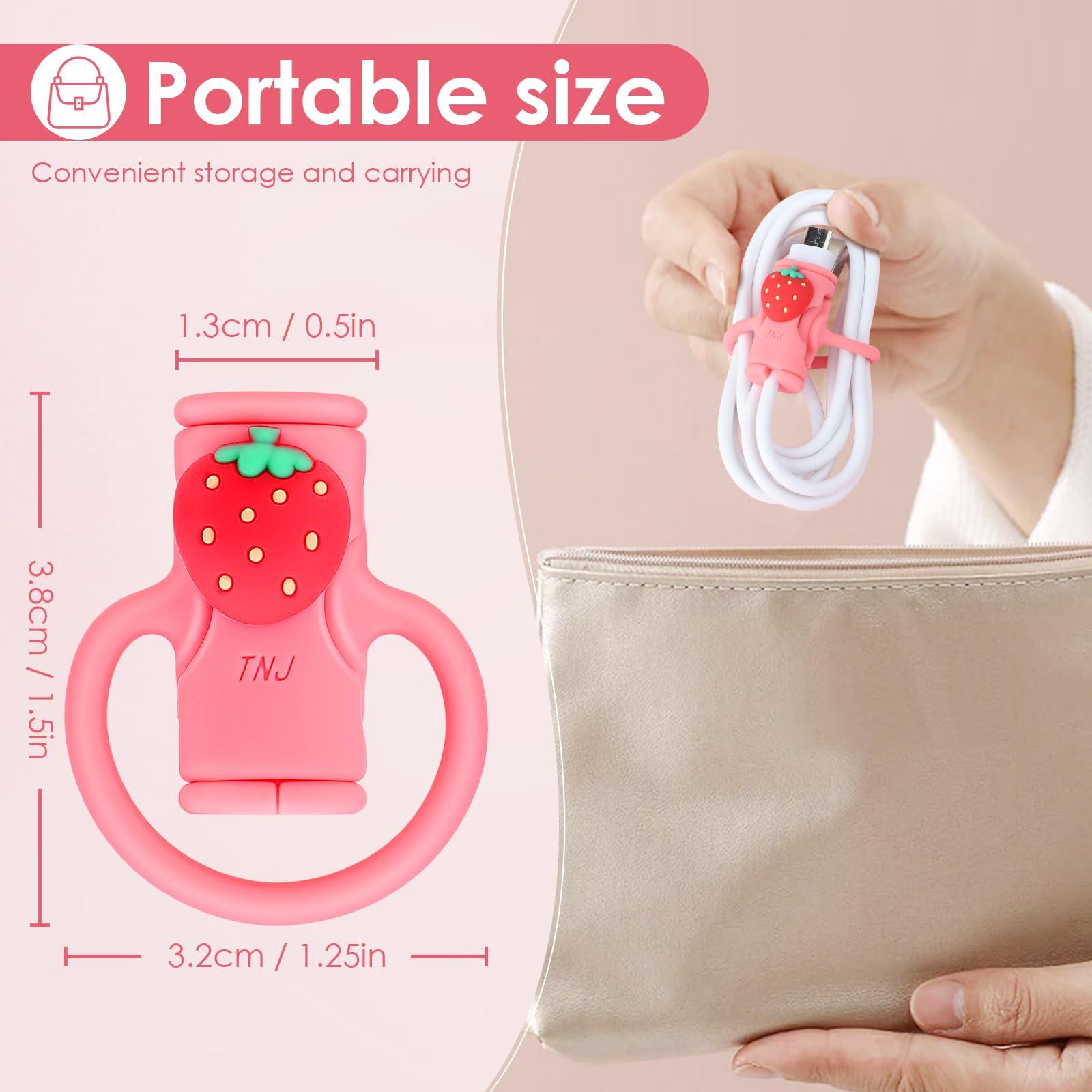 SAISN Cable Protector for iPhone Charger, SAISN Silicone Charger Cord Protector Cute Strawberry Wire Protector 2 in 1 Flexible Cable Protectors for Cords Anti-Break Charging Cable Cord Saver Winder