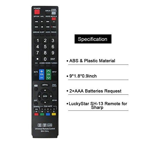 Lucky Star LuckyStar SH-13+L Universal Remote Control for Almost All Sharp Brand LCD LED HD TV, Smart TV, GB004WJSA GB005WJSA GA890WJSA GB118WJSA GJ221-C GJ221 (SH-13+L)