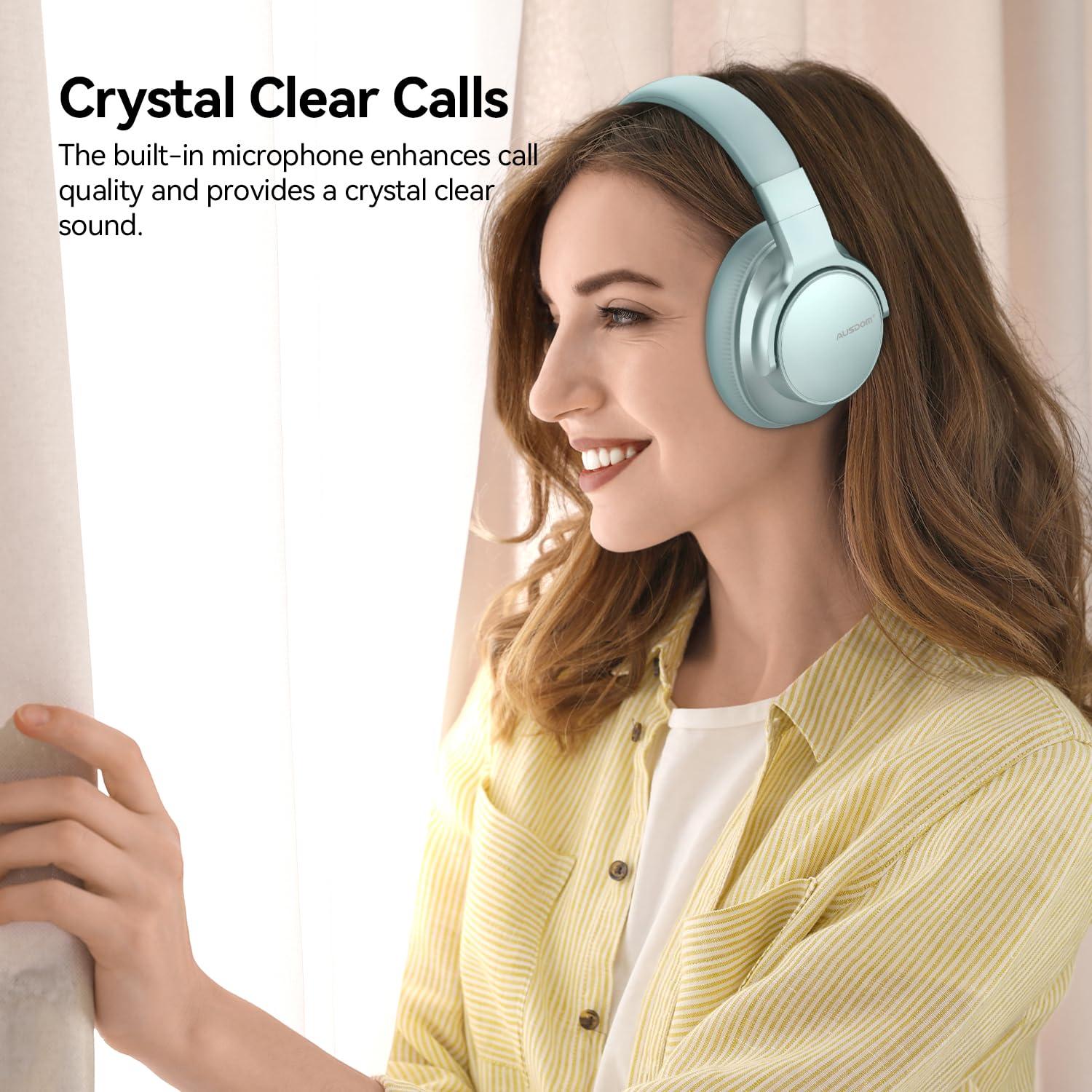 AUSDOM AUSDOM Wireless Noise Cancelling Headphones Bluetooth, E7 Over-Ear ANC Headphones with Microphone, 50Hrs Playtime, Hi-Fi Stereo Sound, USB C Charge, Comfortable Earpads for Travel Work, Mint Green