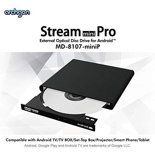 archgon Archgon External CD DVD Drive Support Android TV, Smartphone, Tablet and Projector | Free Android APP Available | Windows 10 and Mac Compatible | Model Stream Mini Pro