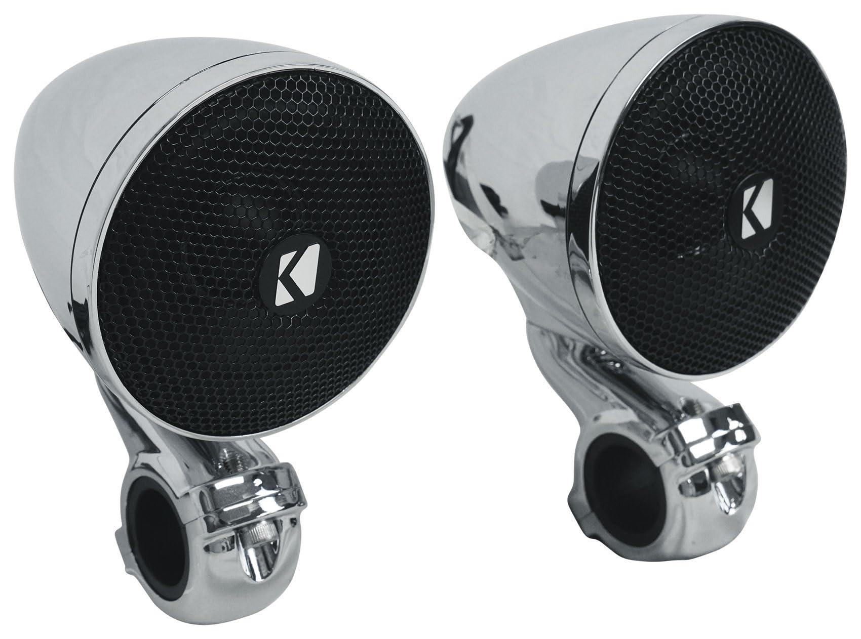 Audiosavings Audiosavings Bundle: (2) Kicker 47PSM32 3" 100w PSM Motorcycle/ATV Handlebar Speakers in Chrome PSM32 Bundle with (1) RV Rock Everywhere Portable Bluetooth Speaker/Waterproof/Wireless Link (Items 3)