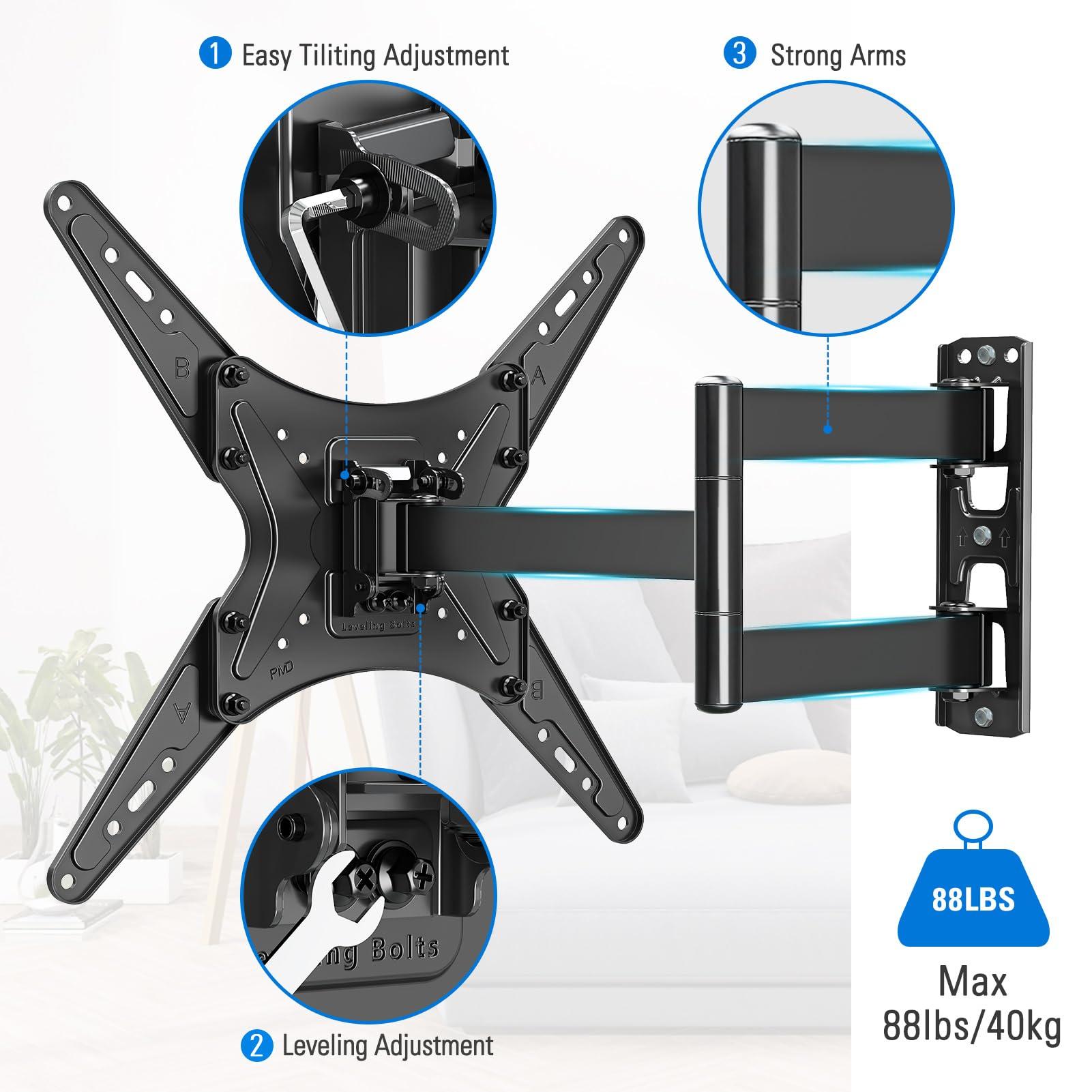 MOUNTUP MOUNTUP TV Wall Mount Full Motion Tilting TV Mount Bracket for Most 26-55 Inch Flat Curved TVs with Swivels Articulating Arms Max VESA 400X400mm and 88lbs Fits Single Stud MU0014