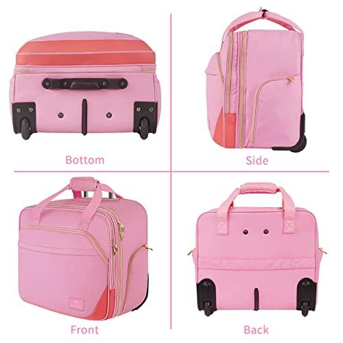 MATEIN MATEIN Rolling Briefcase for Women, Large Rolling Laptop Bag with Wheels Fits 17 Inch Notebook Gifts for Office Women, Water Resistance Teacher Work Computer Travel Carry on Nurse Bags on Wheel, Pink
