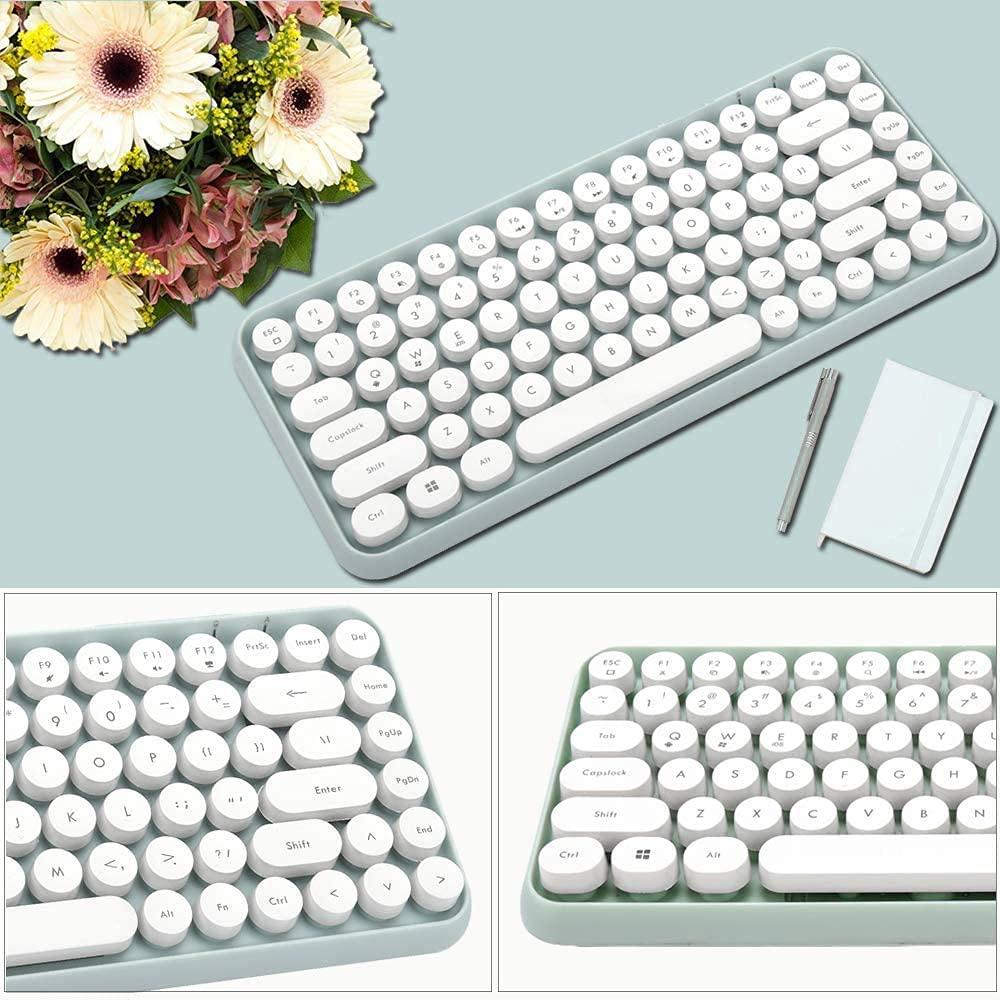 FELICON FELICON Wireless Bluetooth Keyboard Mini Portable 84-Key Keyboard Compatible with Android, Windows, PC, Tablet-Dark, Perfer for Home and Office Keyboards (308i-green)