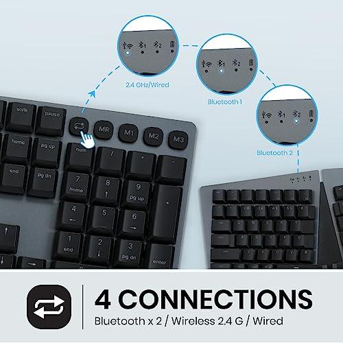 Perixx Perixx PERIBOARD-835BL Wireless Ergonomic Mechanical Keyboard - RGB Backlit - Low-Profile Blue Clicky Switches - Multi-Device Connection - Compatible with Windows and Mac OS X - US English