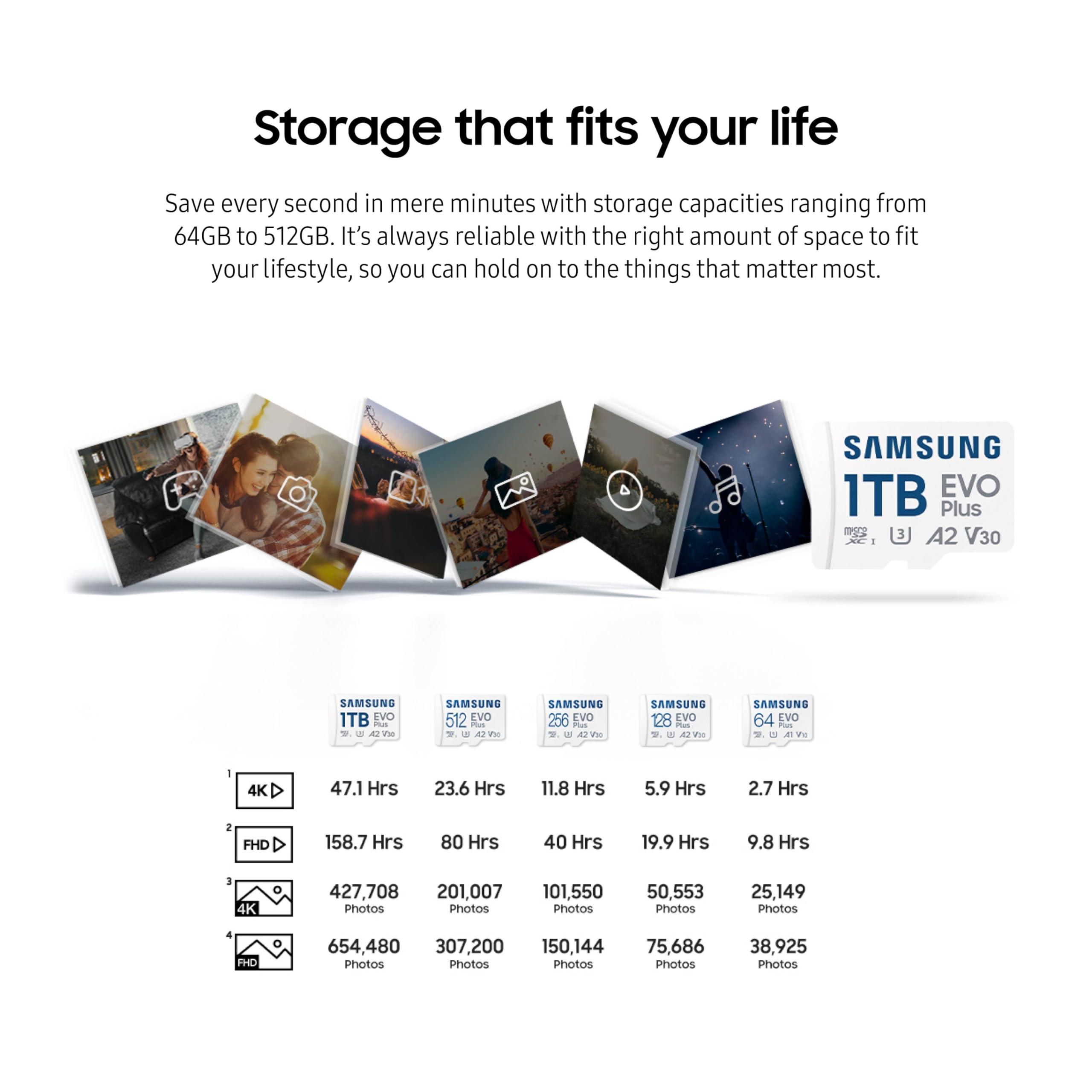 SAMSUNG SAMSUNG EVO Plus microSD Memory Card + Adapter, 128GB microSDXC, Speeds Up to 160 MB/s, UHS-I, C10, U3, V10, A3, Upgrade Storage for Phones, Tablets, Gaming Consoles, DSLR Cameras, PCs, MB-MC128SA/AM