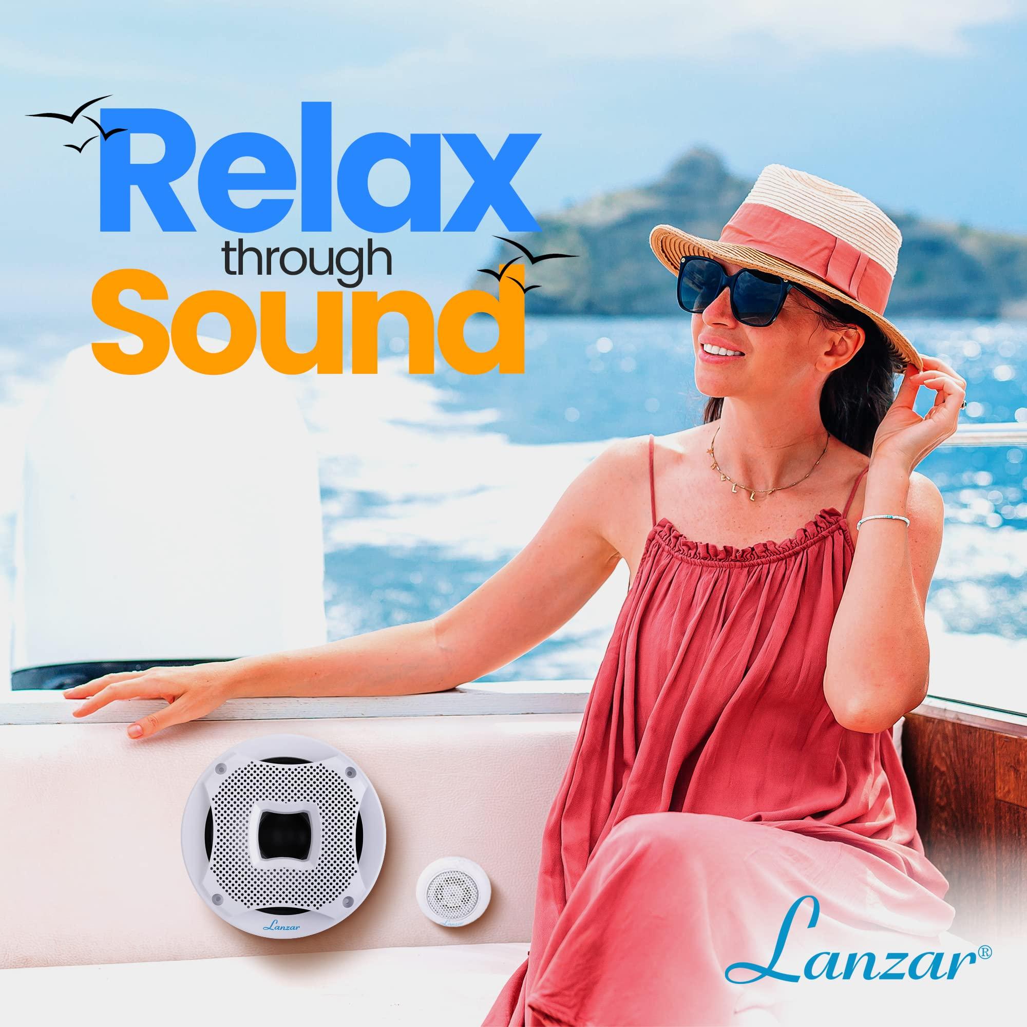 Lanzar Lanzar 6.5 Inch Dual Marine Speakers - 2 Way Waterproof and Weather Resistant, Outdoor Audio Stereo Sound System with 450 Watt Power, Flush Mount Capability, Resin Treatment Cloth Surround,1 Pair