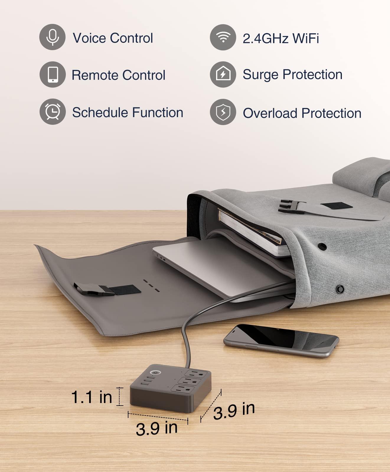 GHome Smart GHome Smart Plug Power Strip, WiFi Surge Protector Work with Alexa Google Home, Smart Outlets with 3 USB 3 Charging Port, Multi-Plug Extender for Home Office Cruise Ship Travel, 10A