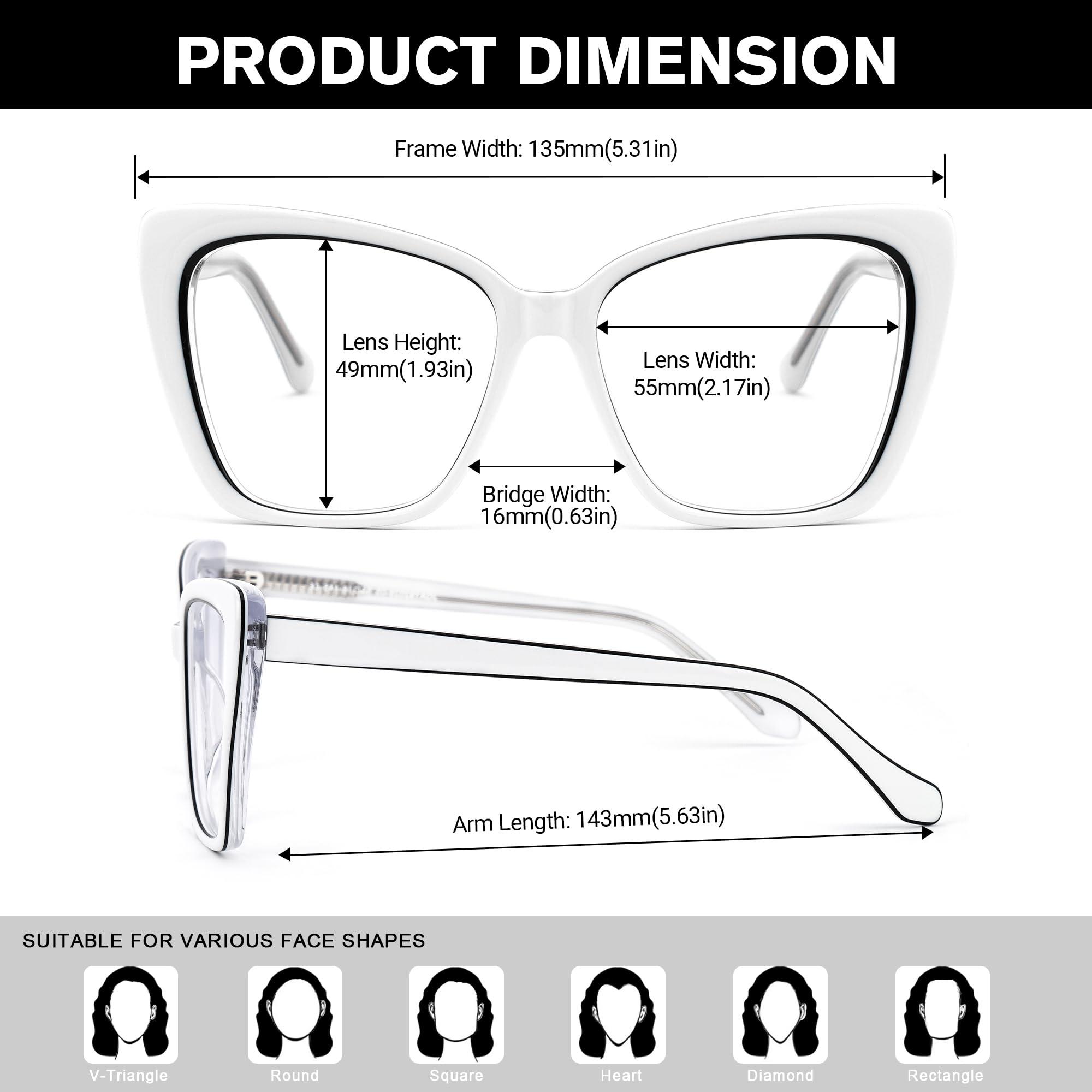 Zeelool Zeelool Oversized Blue Light Blocking Glasses, Butterfly Acetate Frame Glasses for Women Anti Eyestrain & UV from Computer Reading/TV/Phone JGA192028-05B White