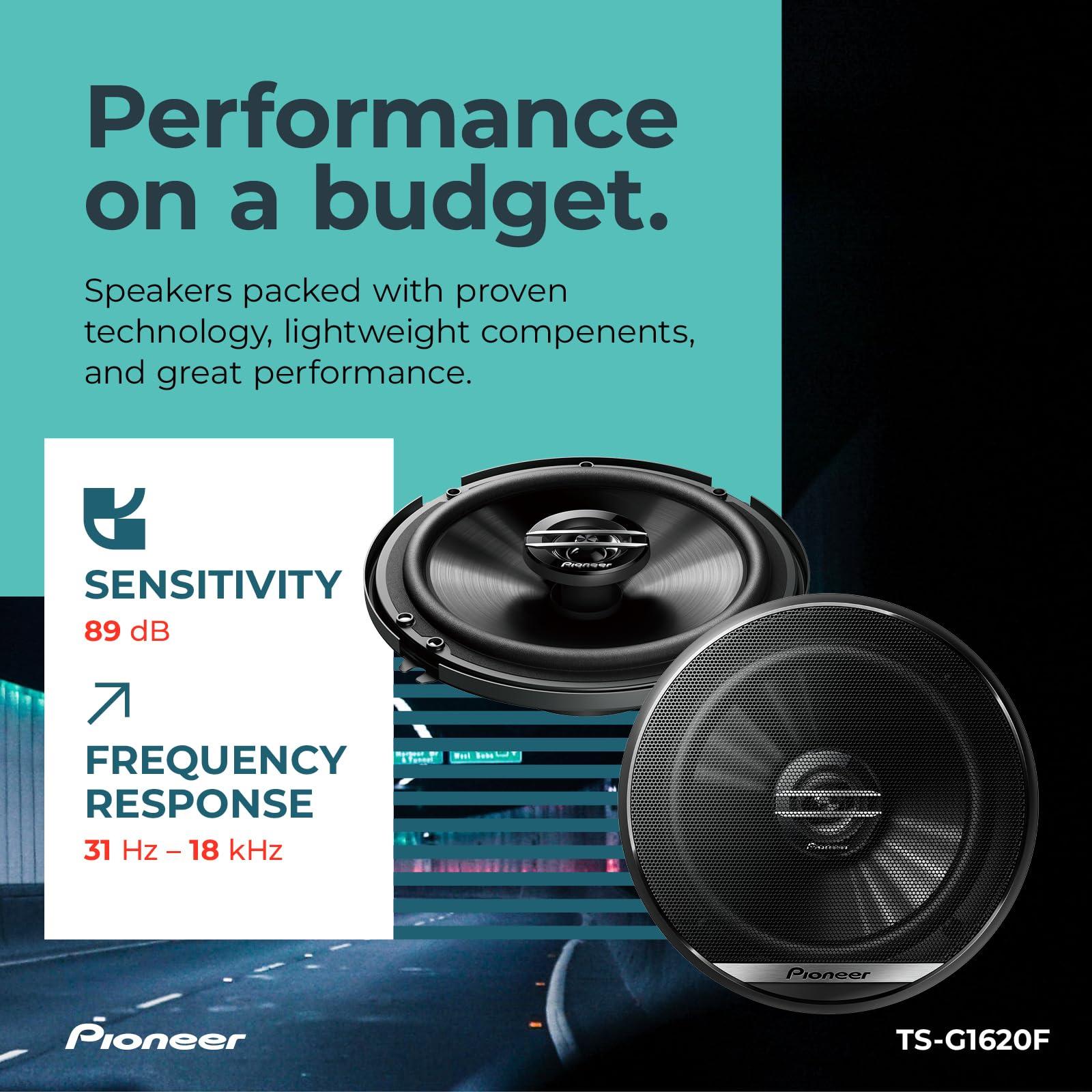 PIONEER Pioneer TS-G1620F, 2-Way Car Audio Speakers, Full Range, Clear Sound Quality, Easy Installation and Enhanced Bass Response, 6.5 speakers