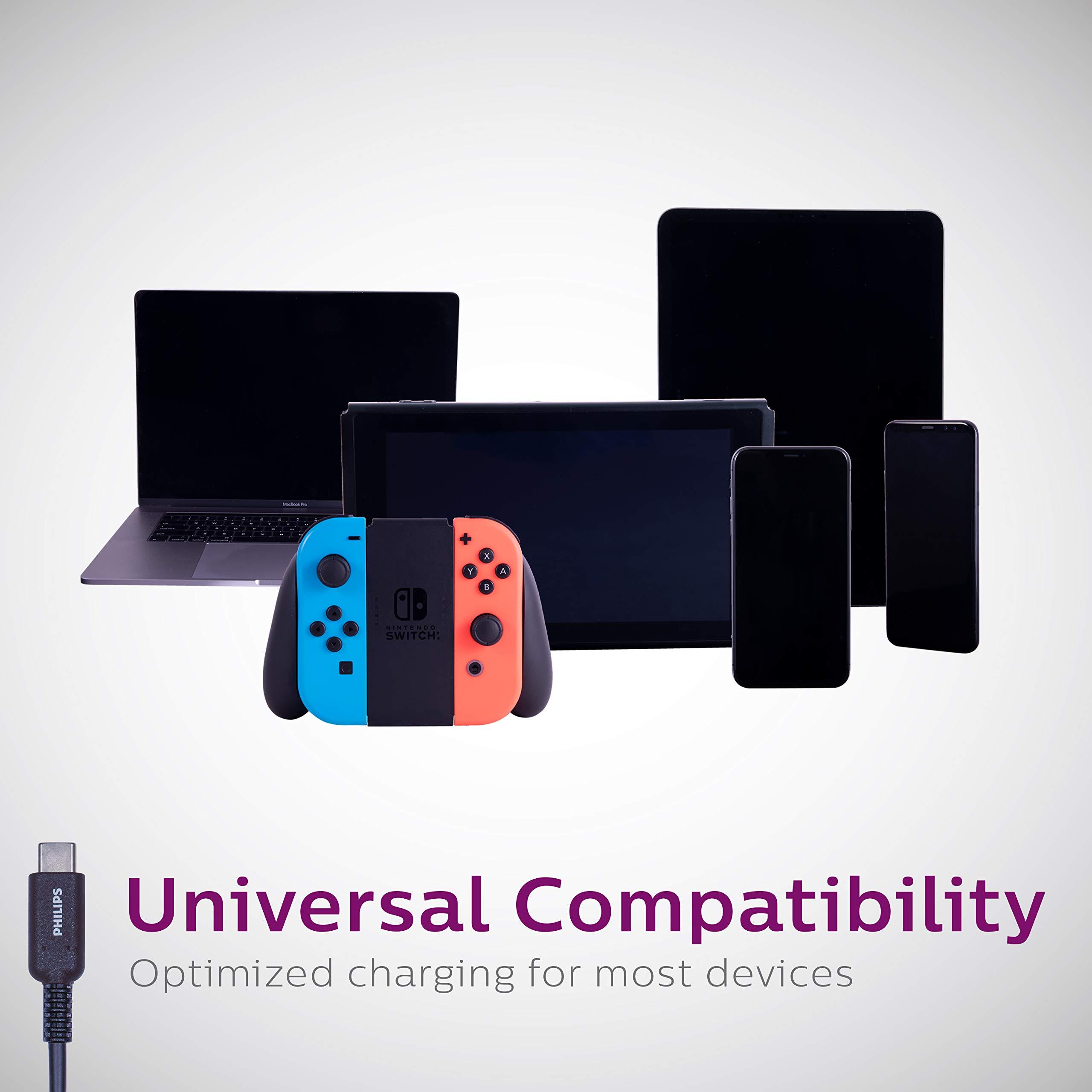 PHILIPS PHILIPS USB C to USB C Cable, 6 Ft 60W Laptop Charger Type C Fast Charging Cable for iPhone 16 Series, 15 Series, iPad Pro, MacBook Charger Cord, USB C Laptop Power Cord Fast Charging, DLC4106C/37