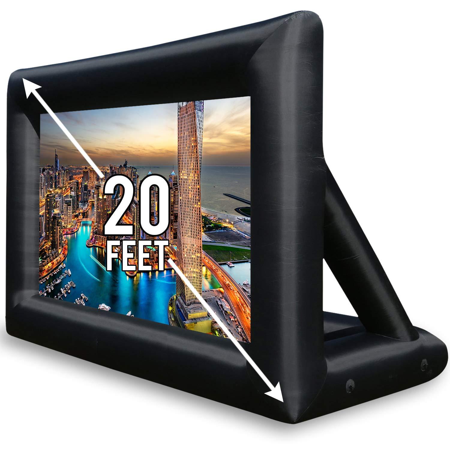 KHOMO GEAR KHOMO GEAR 20 ft Outdoor Projector Screen - Supports Front and Rear Projection - Includes Inflation Fan, Tie-Downs and Storage Bag - Inflatable Projector Screen