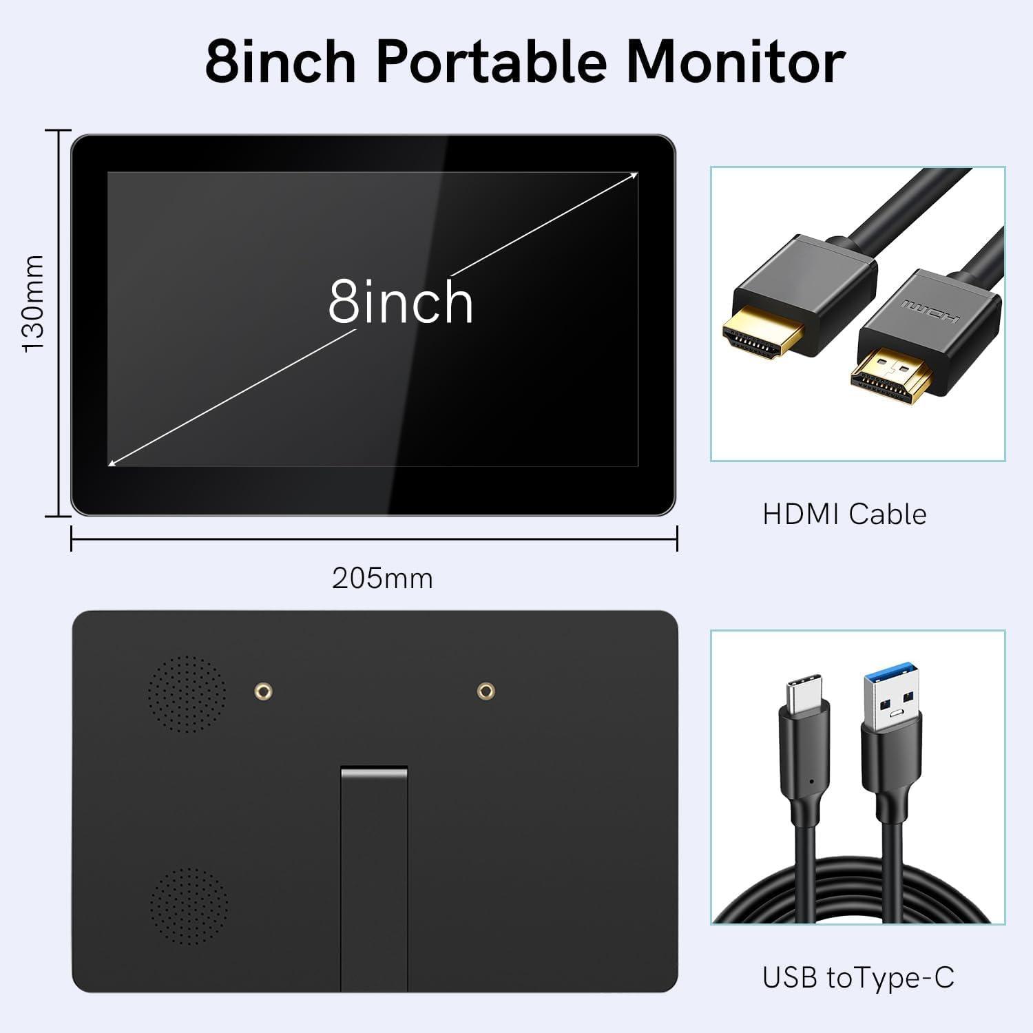 Ulrhzar Ulrhzar 8 Inch Touchscreen Monitor Portable Screen Small Monitor Dual LCD Display 800x480 Compatible with Raspberry Pi PC Jetson Nano Game Consoles Mini Monitor Built-in Speakers