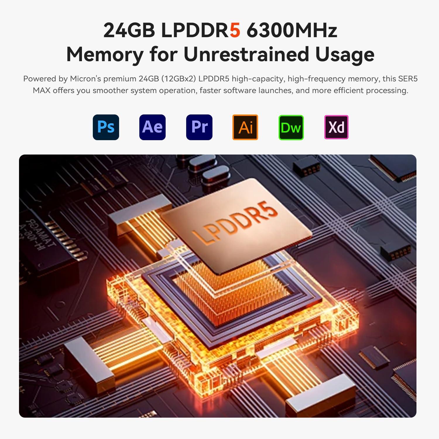 Beelink Beelink Mini PC, AMD Ryzen 7 6800U (8C/16T, up to 4.7GHz), 24GB LPDDR5 500GB PCIe4.0 SSD, SER5 MAX Mini Desktop Computer Support 4K@60Hz Triple Display/DP1.4/HDMI/Type-C/WiFi 6/BT5.2 for Office/Home