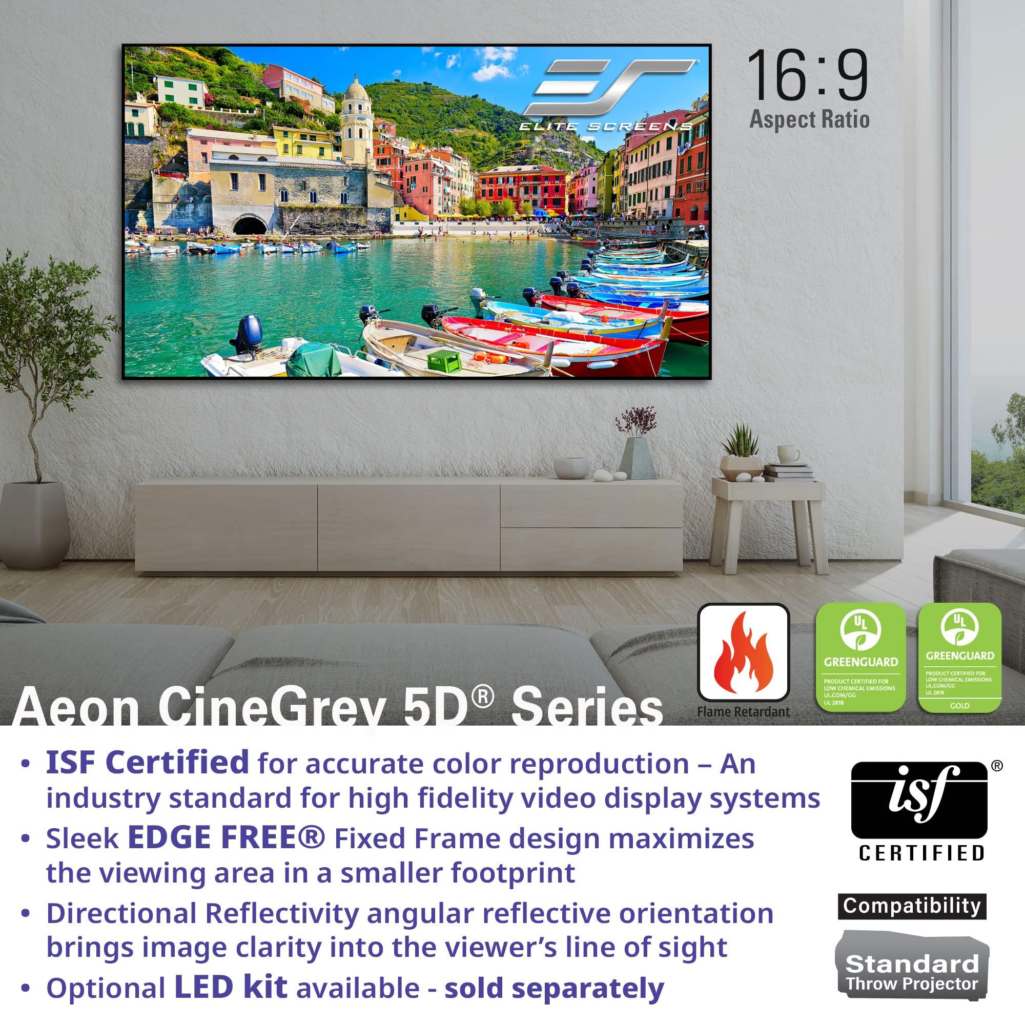 Elite Screens Elite Screens Aeon CineGrey 5D 115-Inch 16:9 Edge-Free CLR/ALR Projector Screen Ceiling & Ambient Light Rejecting Fixed Frame Screen for Home Theater and Movies, AR115DHD5
