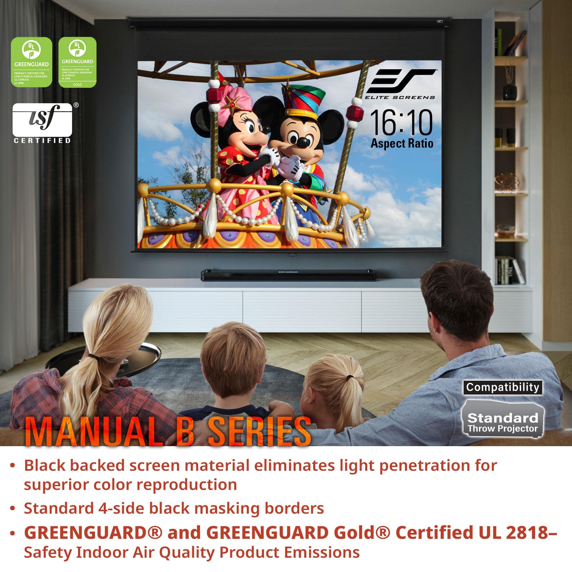 Elite Screens Elite Screens Manual B, 120-INCH 4:3, Manual Pull Down Projector Screen 4K / 8K Ultra HDR 3D Ready with Slow Retract Mechanism, 2-YEAR WARRANTY, M120V