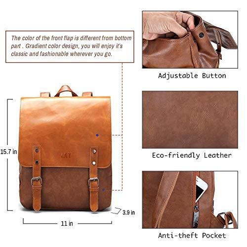 LXY LXY Vegan Leather Backpack Vintage Laptop Bookbag for Women Men, Brown Faux Leather Backpack Purse Bookbag Weekend Travel Daypack