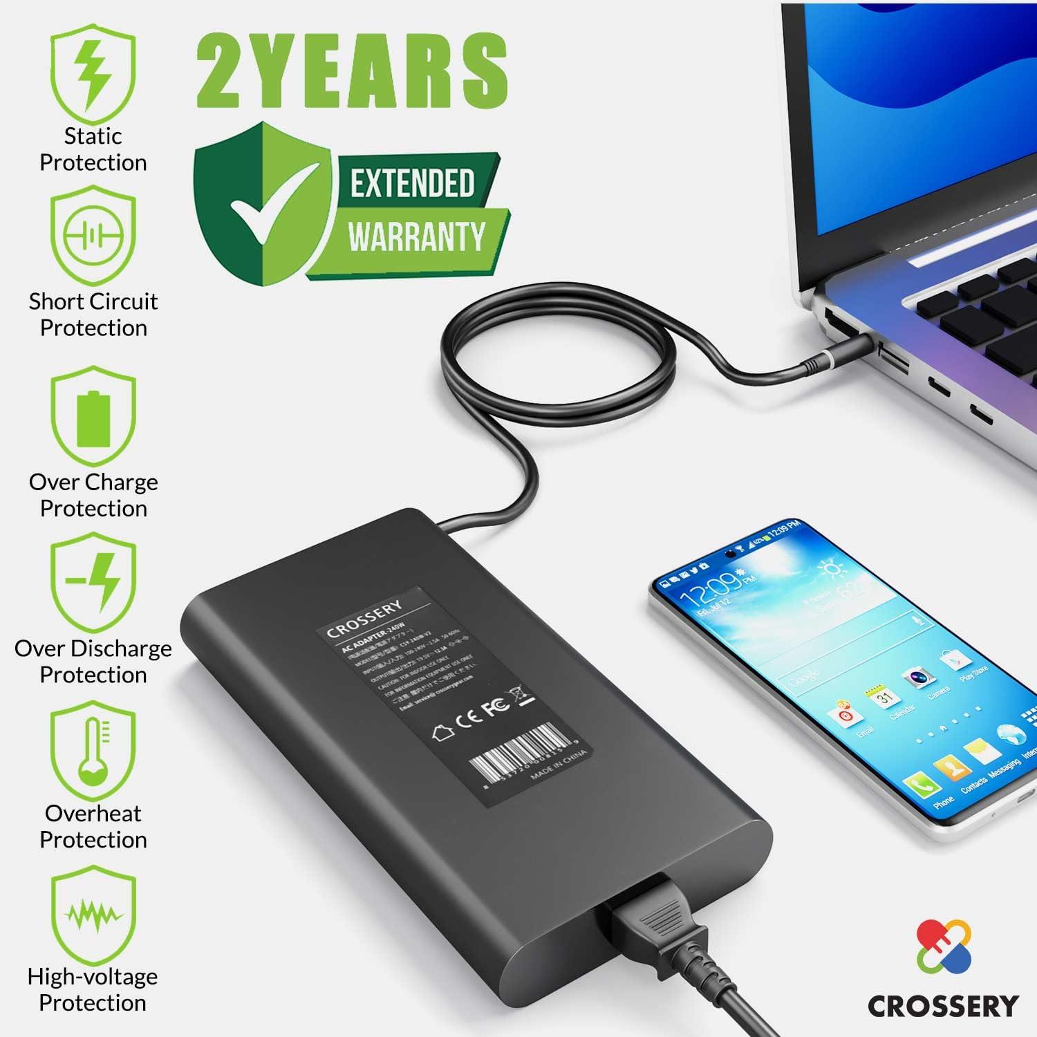 Crossery New Slim 240W Laptop Charger for Dell - 240 Watt Dell Laptop Charger Fit for G3 G5 G7 G15 & Alienware M15 M17 M17x x51 - AC Adapter Power Supply Cord Replacement for Alienware 17 15 13 R1-R5