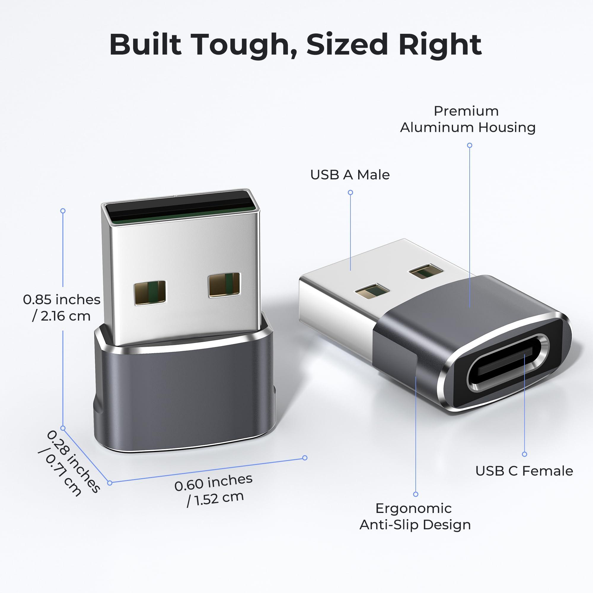 Basesailor Basesailor USB to USB C Adapter for iPhone 16 Charger 2Pack,USBC Female to A Male OTG Type C Converter for Apple Watch Ultra iWatch 7 8 9 10,iPhone 15 14 13 Plus Pro Max,AirPods,iPad,Car,Samsung S24