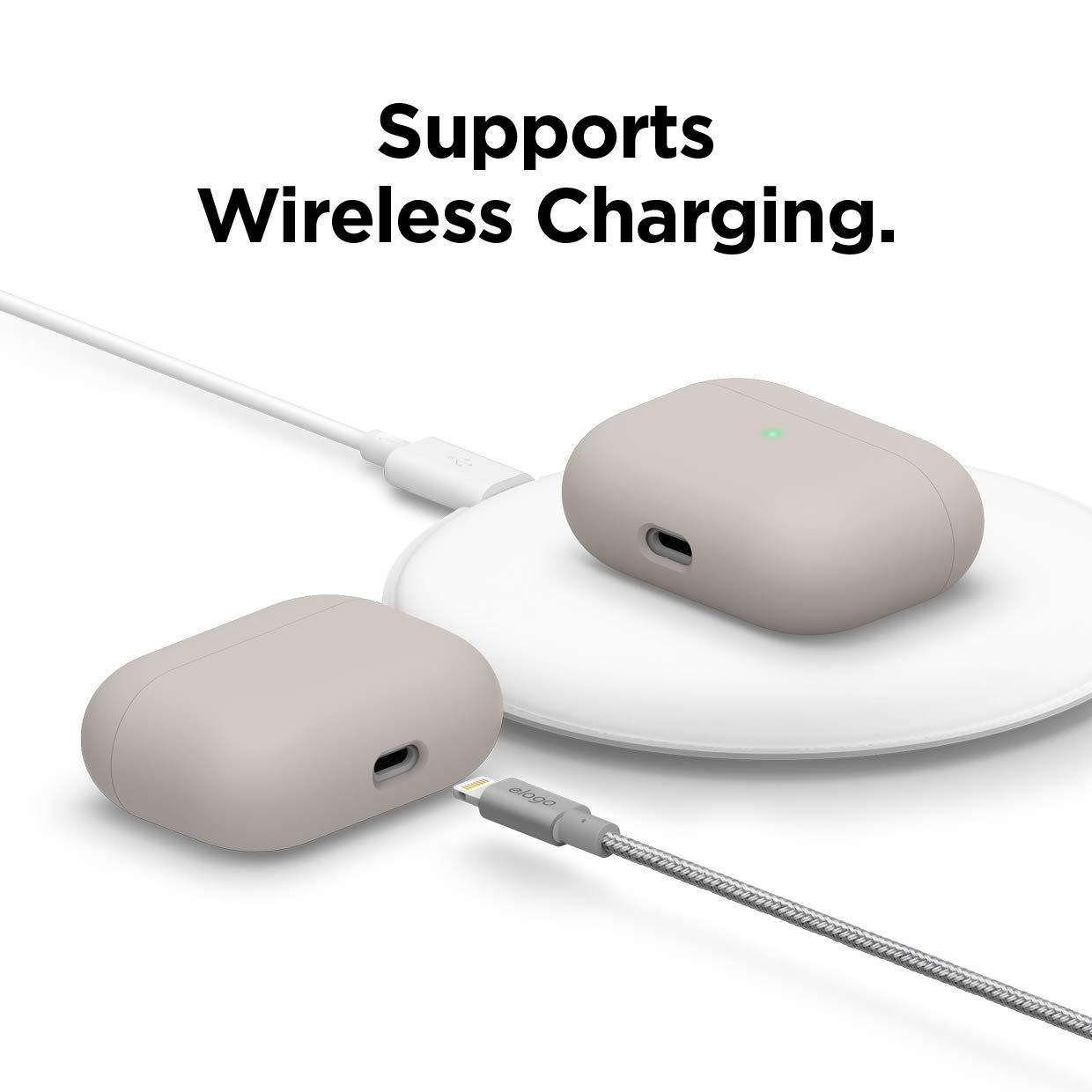 elago elago Liquid Silicone Case Compatible with AirPods Pro Case Cover - Triple Layer Protection, Safeguard Design, Supports Wireless Charging, Visible LED Light [Stone]