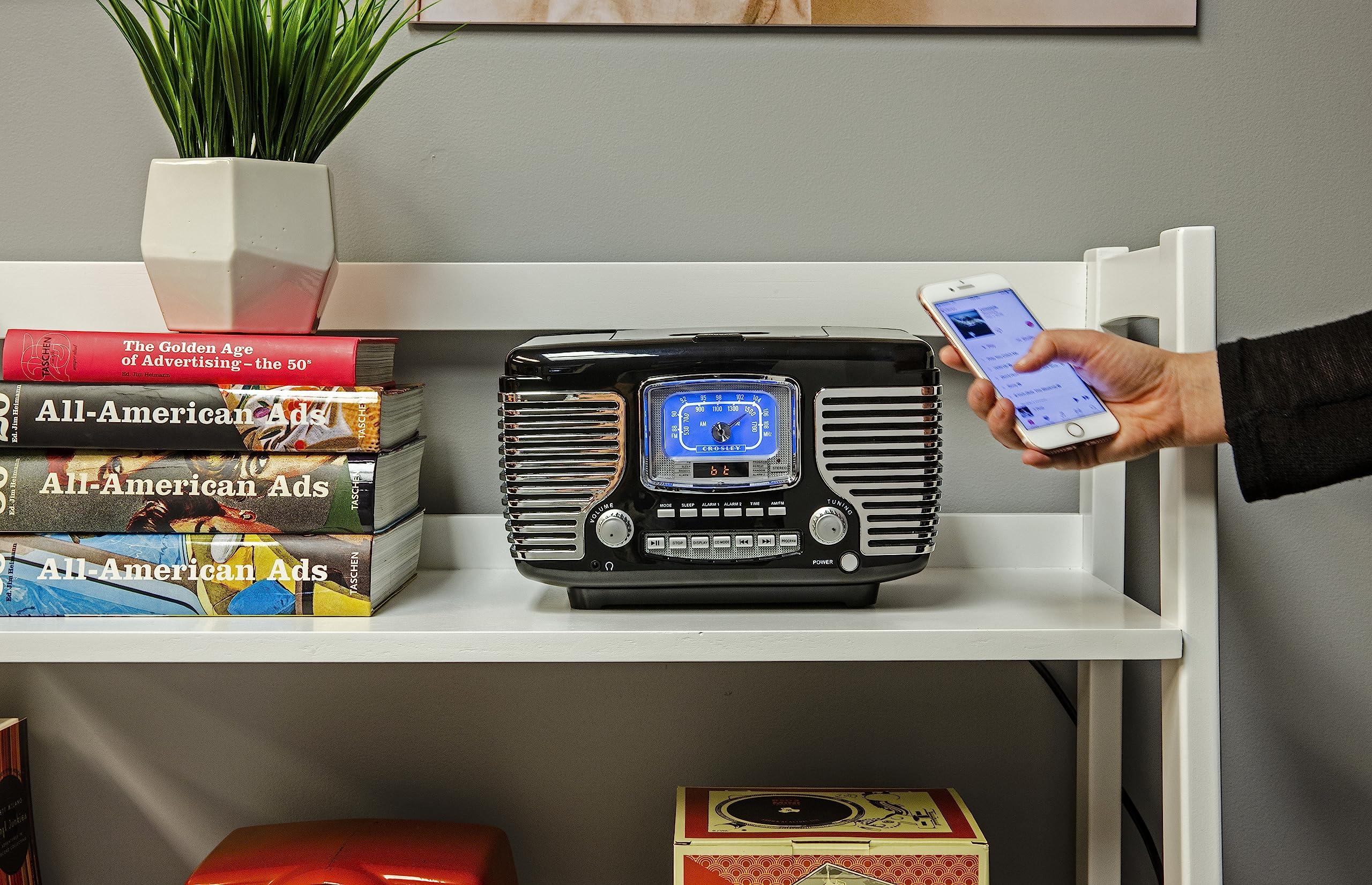 Crosley Crosley CR612B-BK Corsair Tabletop AM/FM Bluetooth Radio with CD Player and Dual Alarm Clock, Black