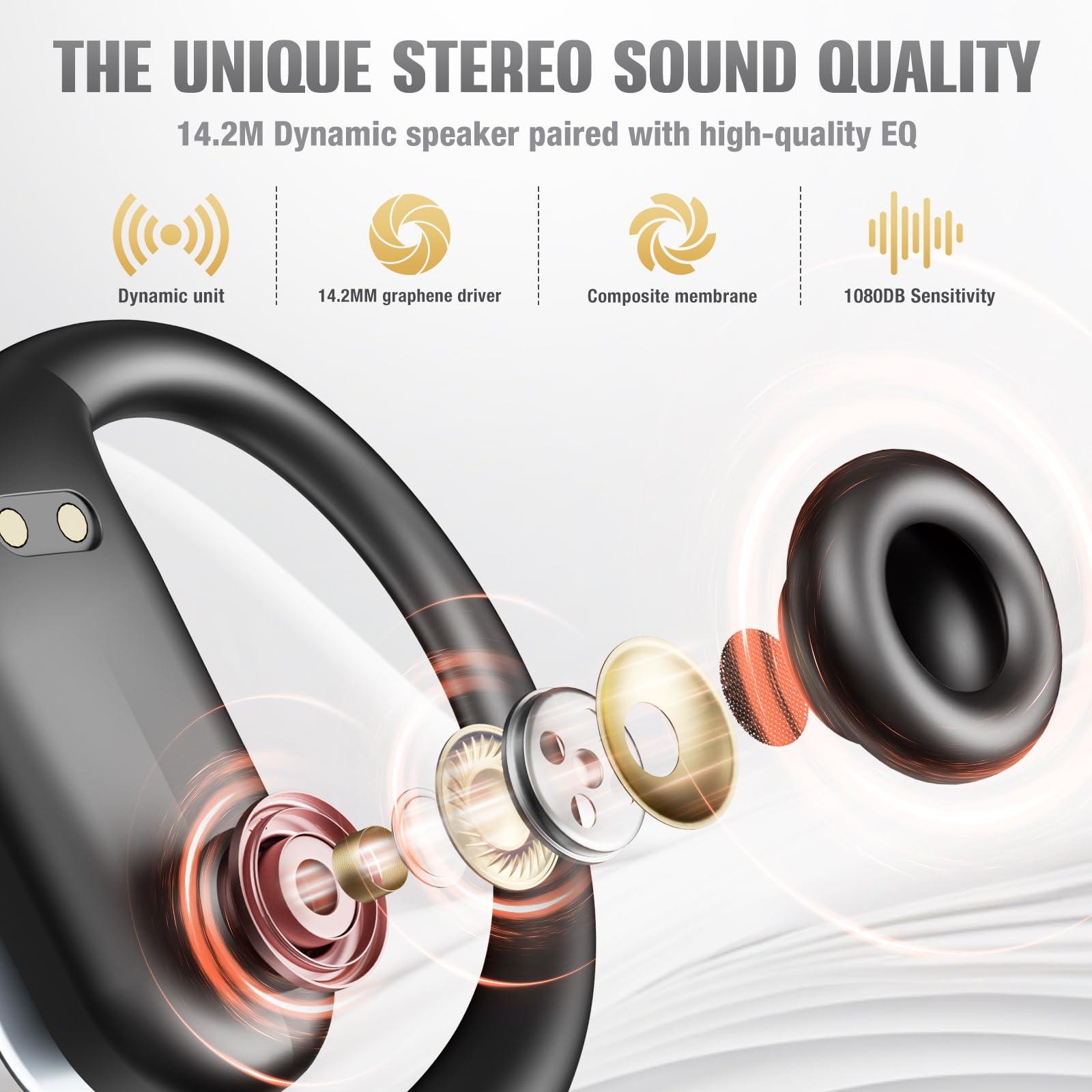 ELECGO ELECGO Sport Wireless Earbuds, Bluetooth 5.4 Headphones with ENC and AI Noise Cancellation, Hi-Fi Audio Playback & Dual LED Display, Sport Bluetooth Eerphones with Earhooks for Workout, Running