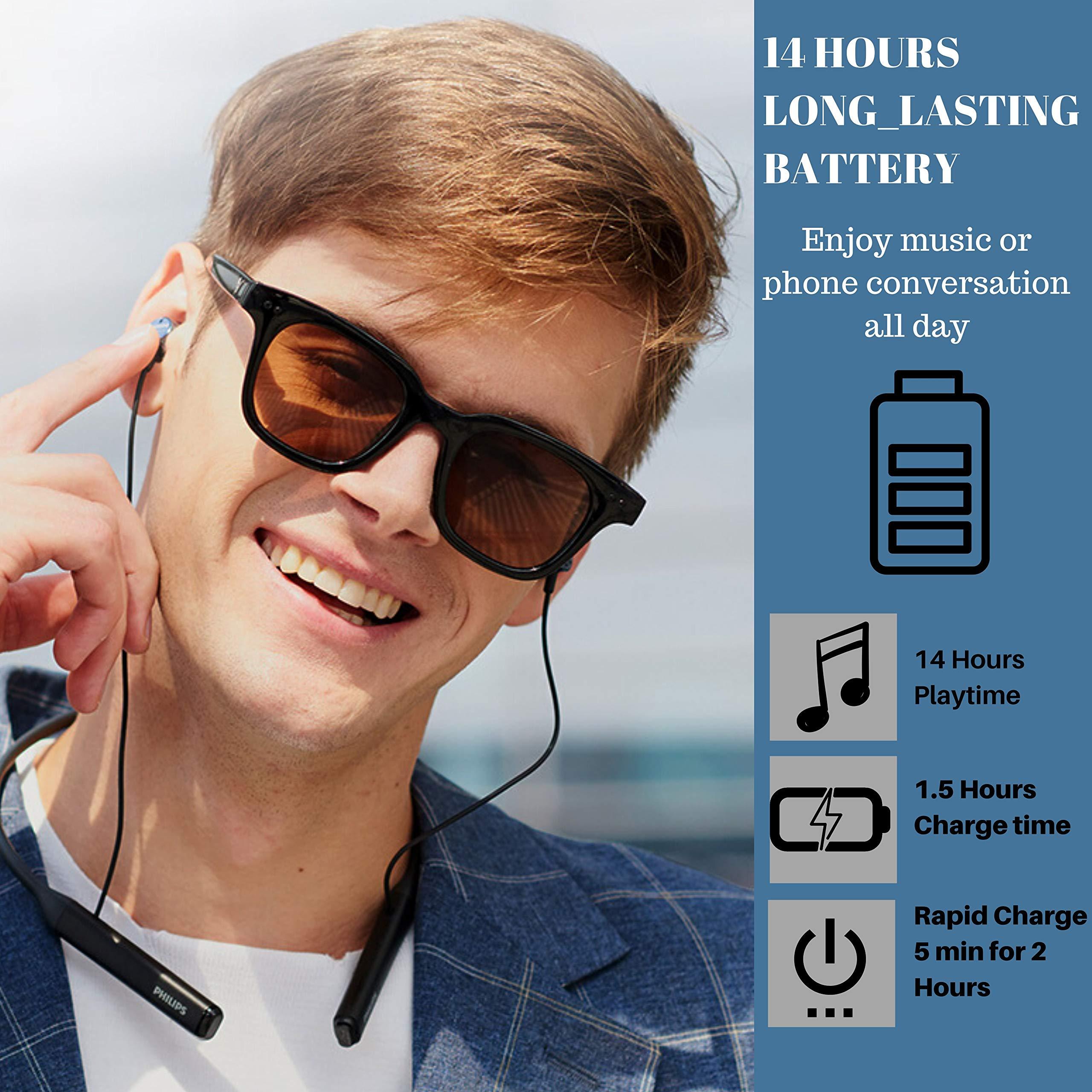 Philips Audio Philips Bluetooth Neckband Headphones, Wireless Earbuds IPX5 Waterproof Sport Earphones, Lightweight, Deep Bass with Vibration Call Alert Neckband