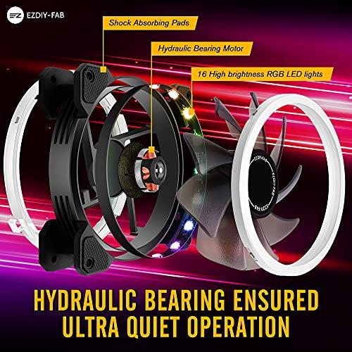 EZDIY-FAB EZDIY-FAB RGB Dual Ring 120mm Case Fans,5V Motherboard Sync,Speed Adjustable,RGB Sync Fan with 10-Port Fan Hub X and Remote-5 Pack