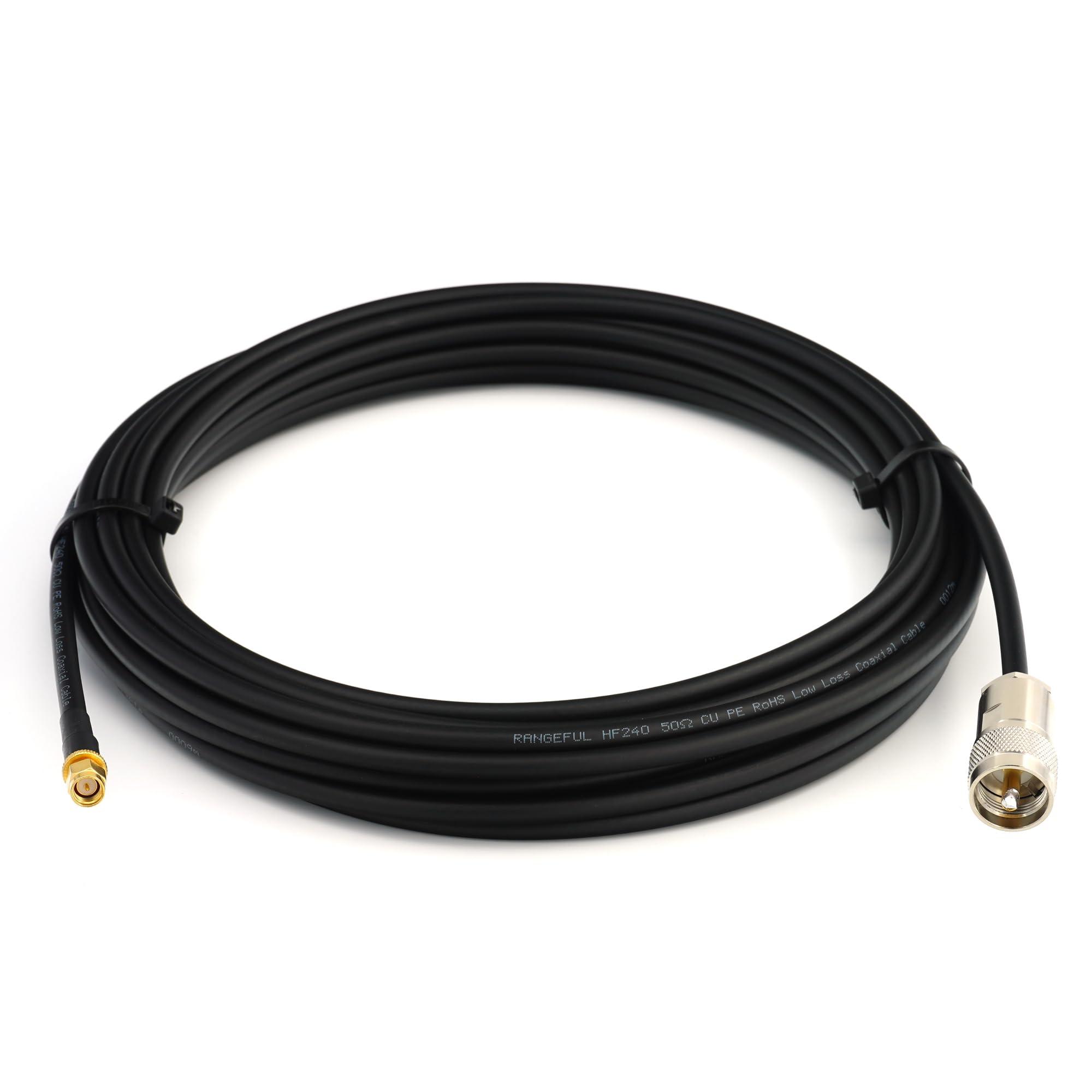 RANGEFUL RANGEFUL PL259 to SMA Extension Cable 20m Waterproof PL to SMA Male Jumper Low Loss HF-240 Coax Cable (LMR 240 Equivalent)