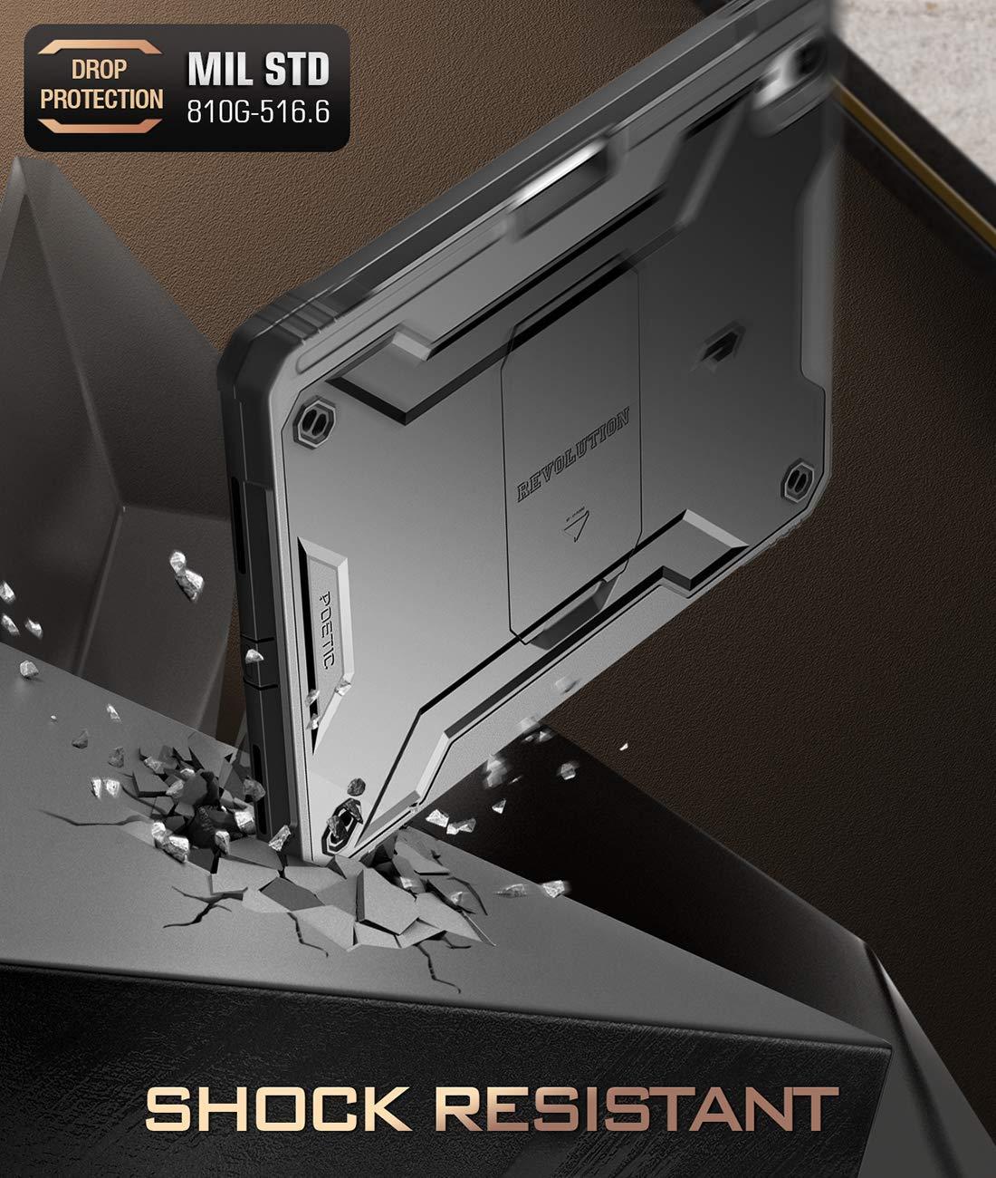 Poetic Poetic Revolution Case Designed for iPad Air 5 / iPad Air 4 10.9 inch, Full-Body Rugged Shockproof Protective Cover with Kickstand and Built-in-Screen Protector, Black