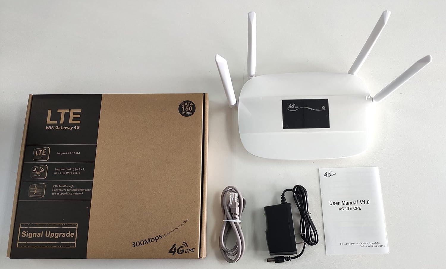 HOSAYA HOSAYA LC111 4G SIM Card Modem LTE CPE 32 WiFi Users RJ45 X 4 Dual Power Ports 12V/5V Portable WiFi Hotspot 4 Big Antennas Wireless Router Multiple Languages lm