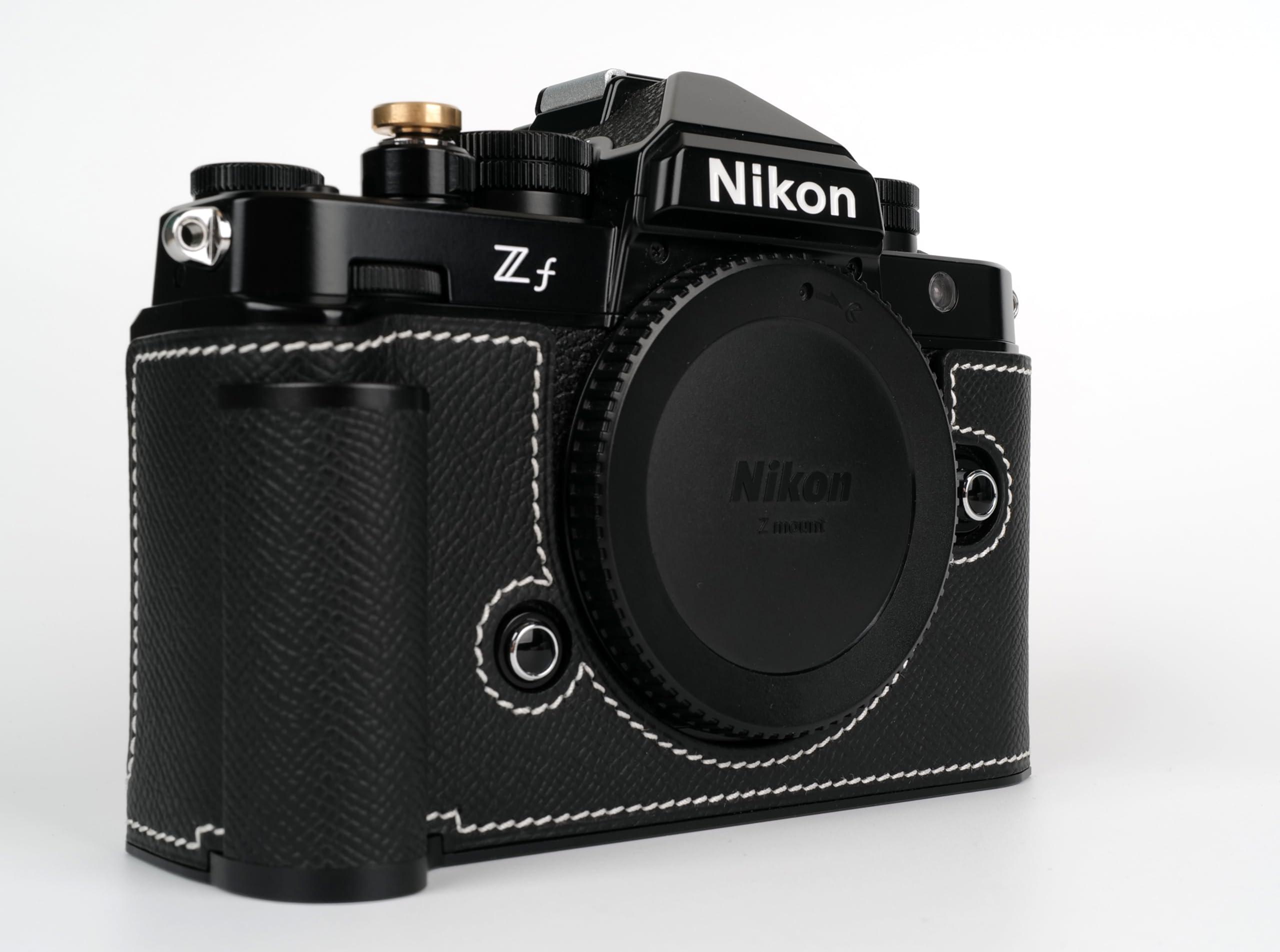 Uchandmade Uchandmade Handmade Genuine Leather Camera Half Case for Nikon ZF/Nikon ZF Camera Case/Nikon ZF Case - Top Layer Cowhide Body + Metal Base Plate + Hand Shank Design (Black)