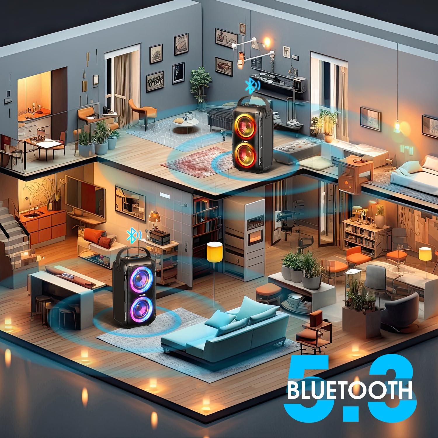 W-KING W-KING 80W Bluetooth Speaker Wireless- Super Bass, Huge 105dB Sound, Portable Party Loud Outdoor Speakers with Color Lights, IPX5 Big Large Full Range Speaker, 24H Playtime, U-Disk, TF Card, AUX, EQ