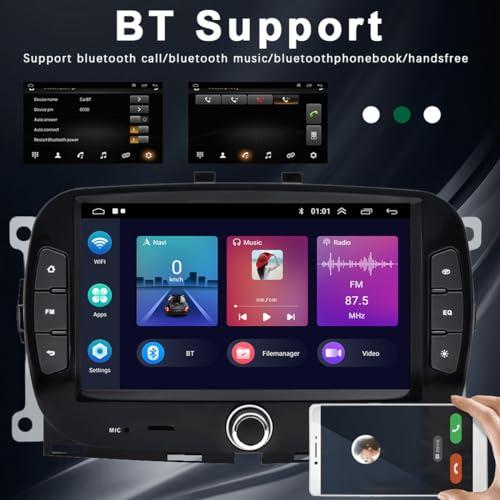 WEPARTICULAR Wireless Carplay Android Auto Car Stereo Compatible for Fiat 500 2016-2019 2Din 7'' Touch Screen 2+32G Android Car Radio Multimedia Player with RDS FM Mirror Link GPS WiFi BT DVR