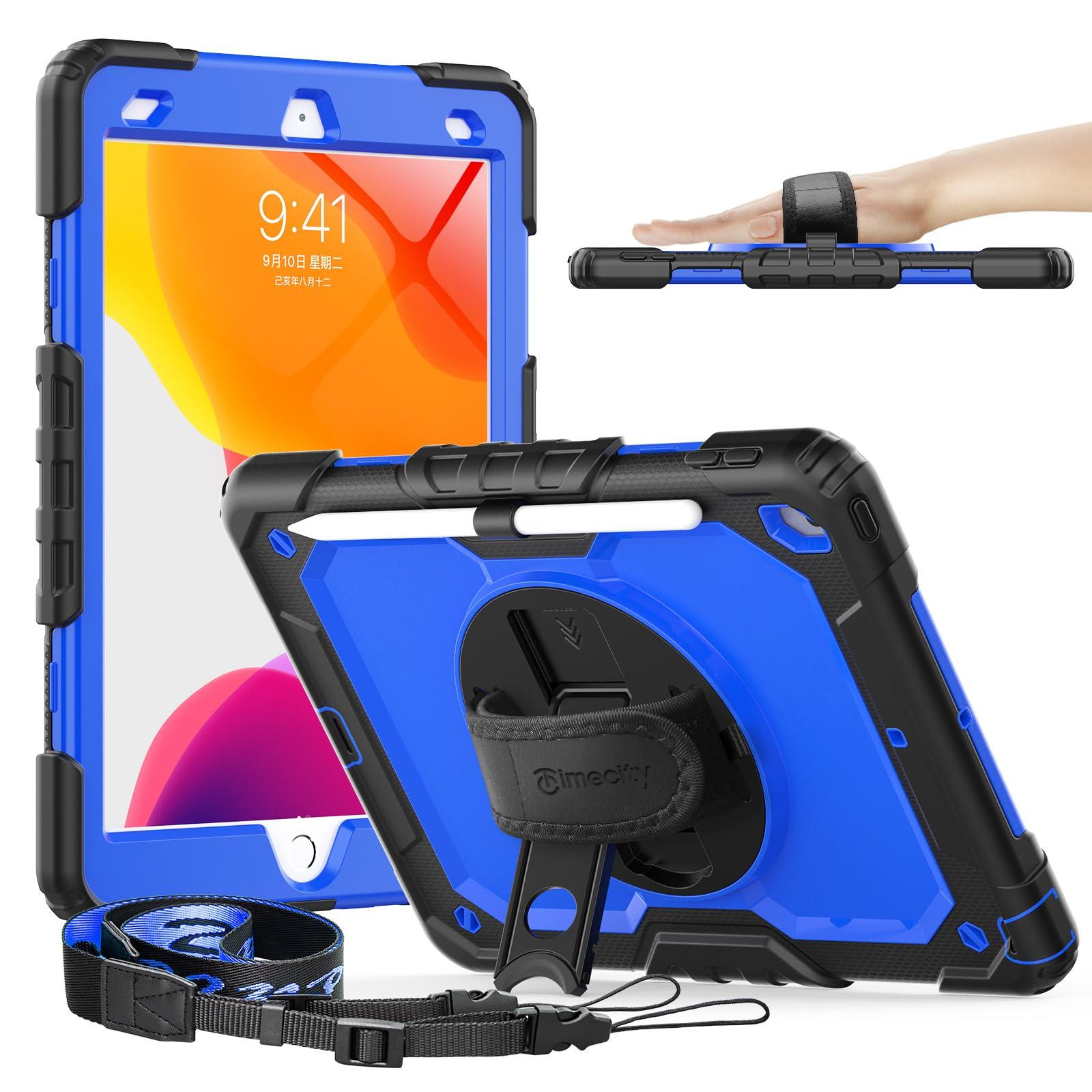timecity Timecity Case for iPad 9th/ 8th/ 7th Generation 10.2 inch (Case for iPad 9/8/ 7 Gen): with Strong Protection, Screen Protector, Hand/Shoulder Strap, Rotating Stand, Pencil Holder - Dark Blue