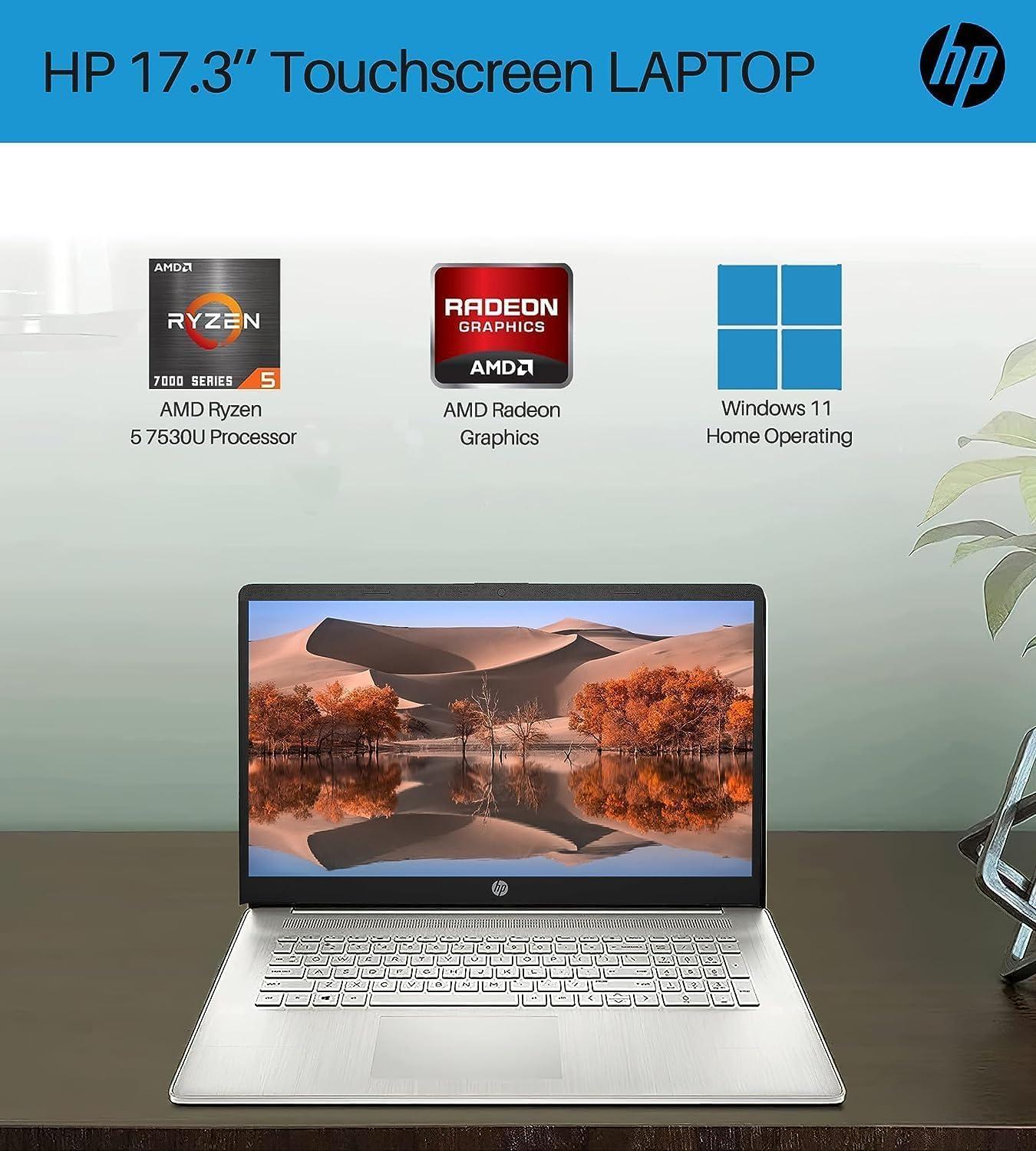 HP HP 17.3" Touchscreen Business Laptop - HD Display, AMD Ryzen 5 7530U Processor(Beat i7-1165G7), 32GB RAM, 1TB SSD, Anti-Glare, HDMI, Webcam, Windows 11 Home, with USB WiFi Adapter
