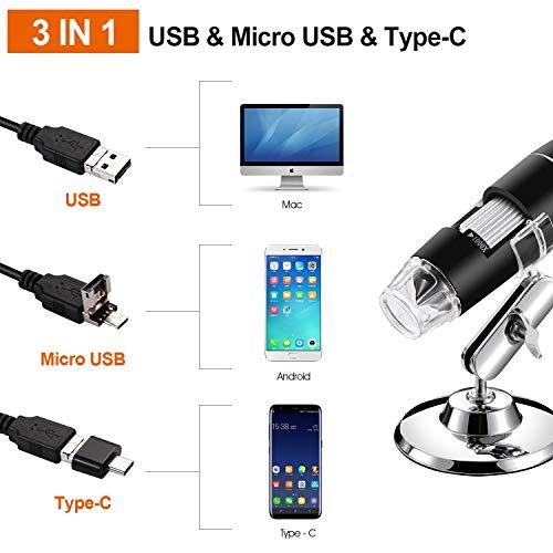 Bysameyee Bysameyee USB Digital Microscope 40X to 1000X, 8 LED Magnification Endoscope Camera with Carrying Case & Metal Stand, Compatible for Android Windows 7 8 10 11 Linux Mac