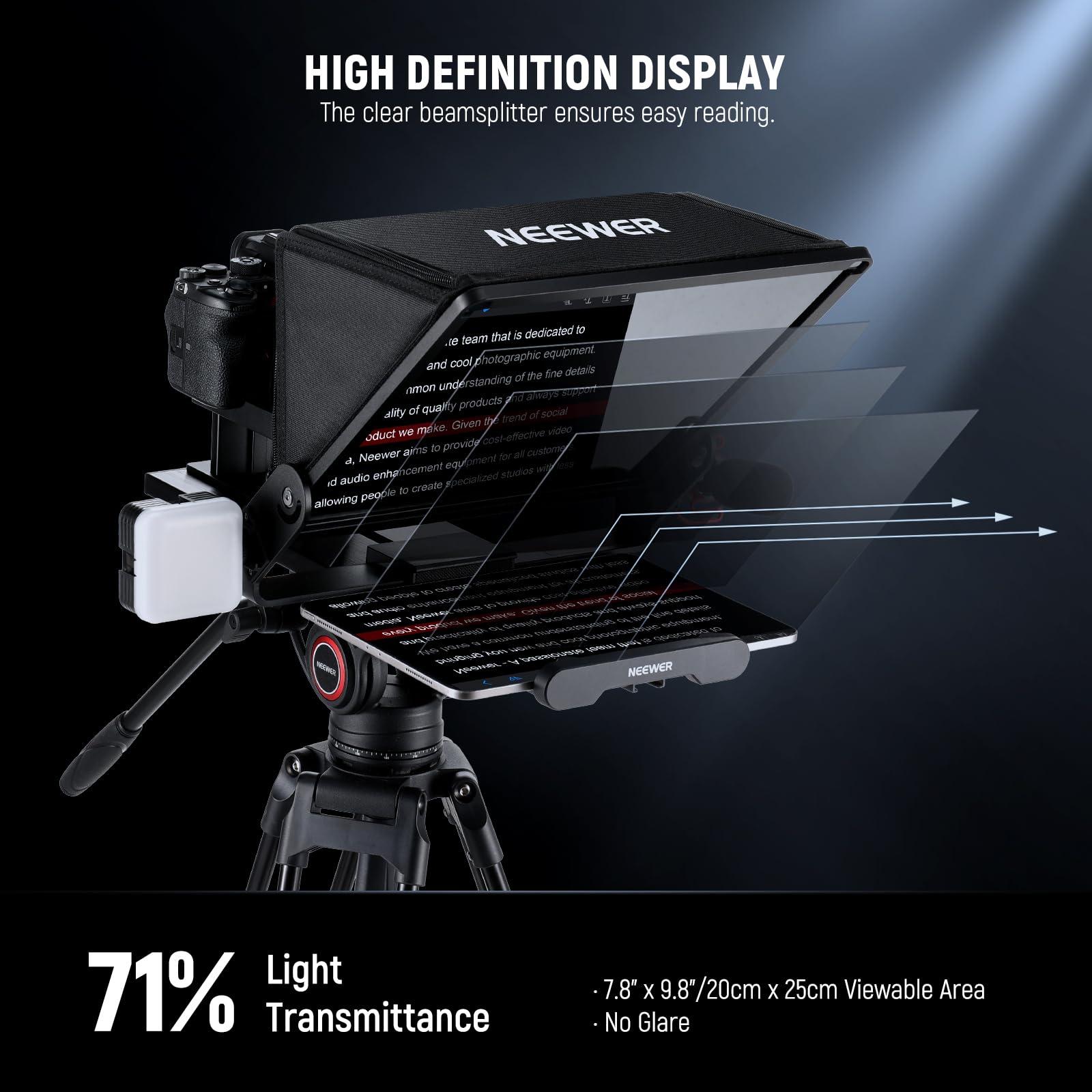 NEEWER Neewer Teleprompter X14 III with RT113 Remote/App Control, 45 Tilt 14" Beamsplitter All Metal Frame Upgraded Camera Mount QR Plate Compatible with Manfrotto 501PL for iPhone iPad DSLR, Assembly Free