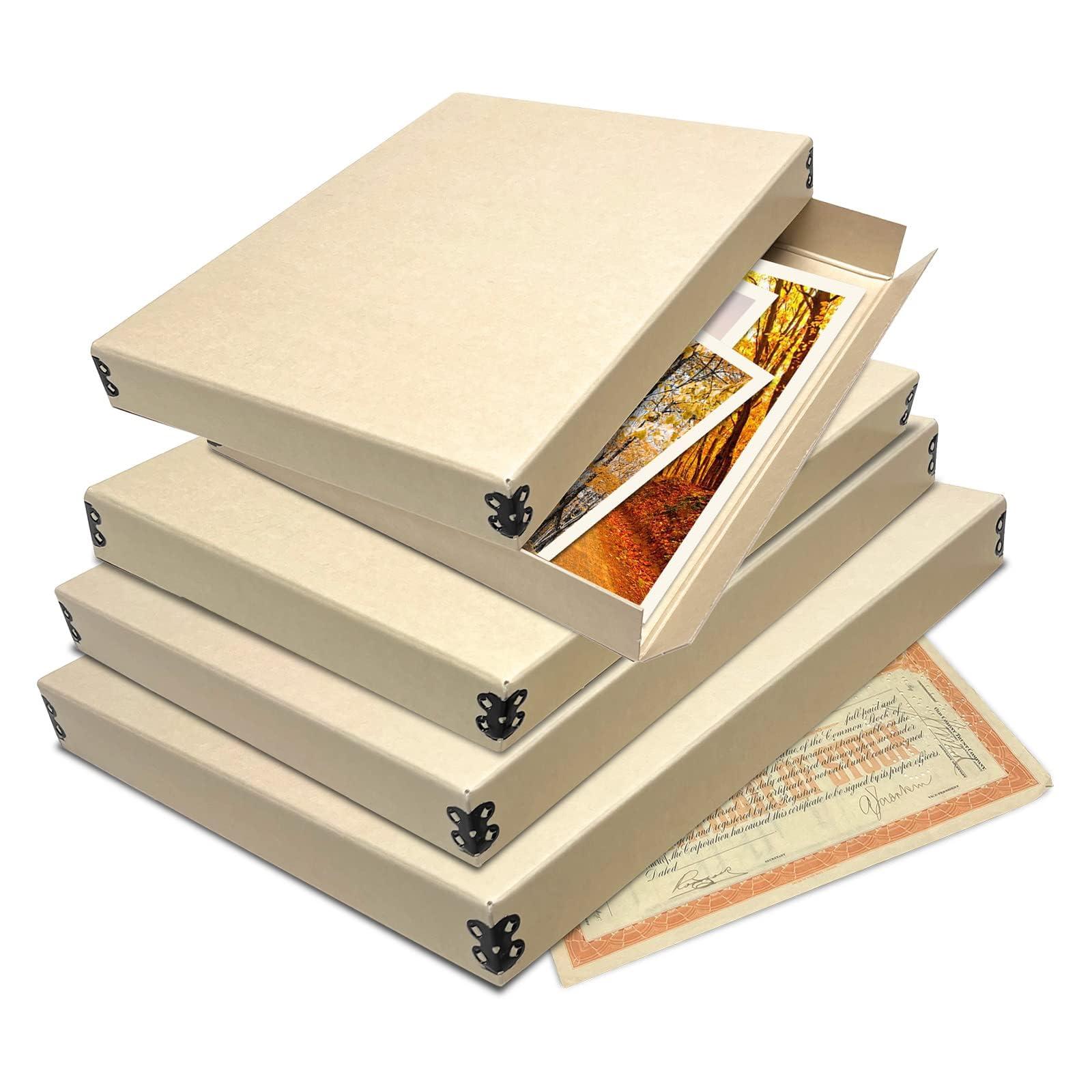 Lineco Lineco Museum Storage Box Tan, 8"x10"x1.5", Archival Boxboard, Drop-Front Design with Metal Edge. Organize, Store and Preserve Photographs, Prints, Documents, Art, Ephemera, Family Records
