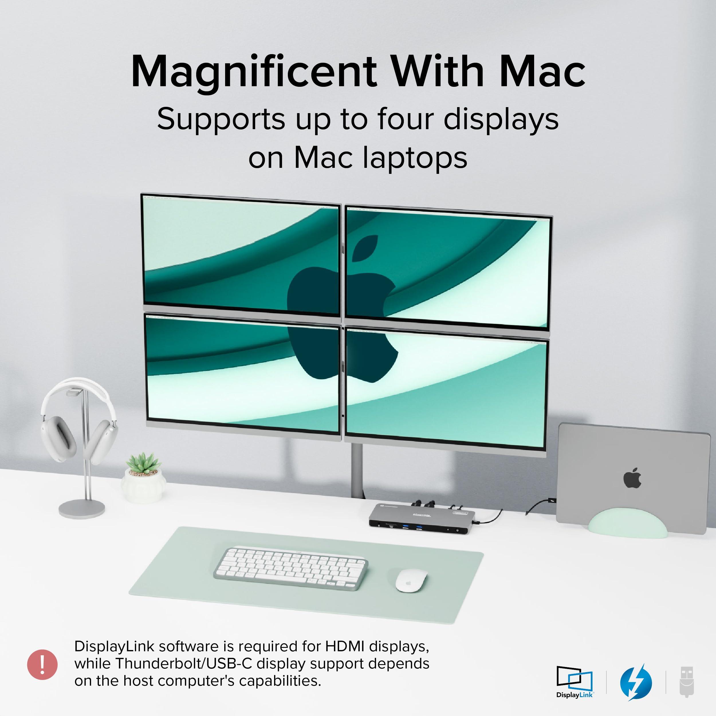 Plugable Plugable Thunderbolt 4 Dock for Quad Monitors 100W, Thunderbolt Docking Station Connects up to Four 4K Monitors for Windows and Mac Laptops, 2x HDMI, 4x Thunderbolt 4/USB C, Driver Required TBT-6950PD