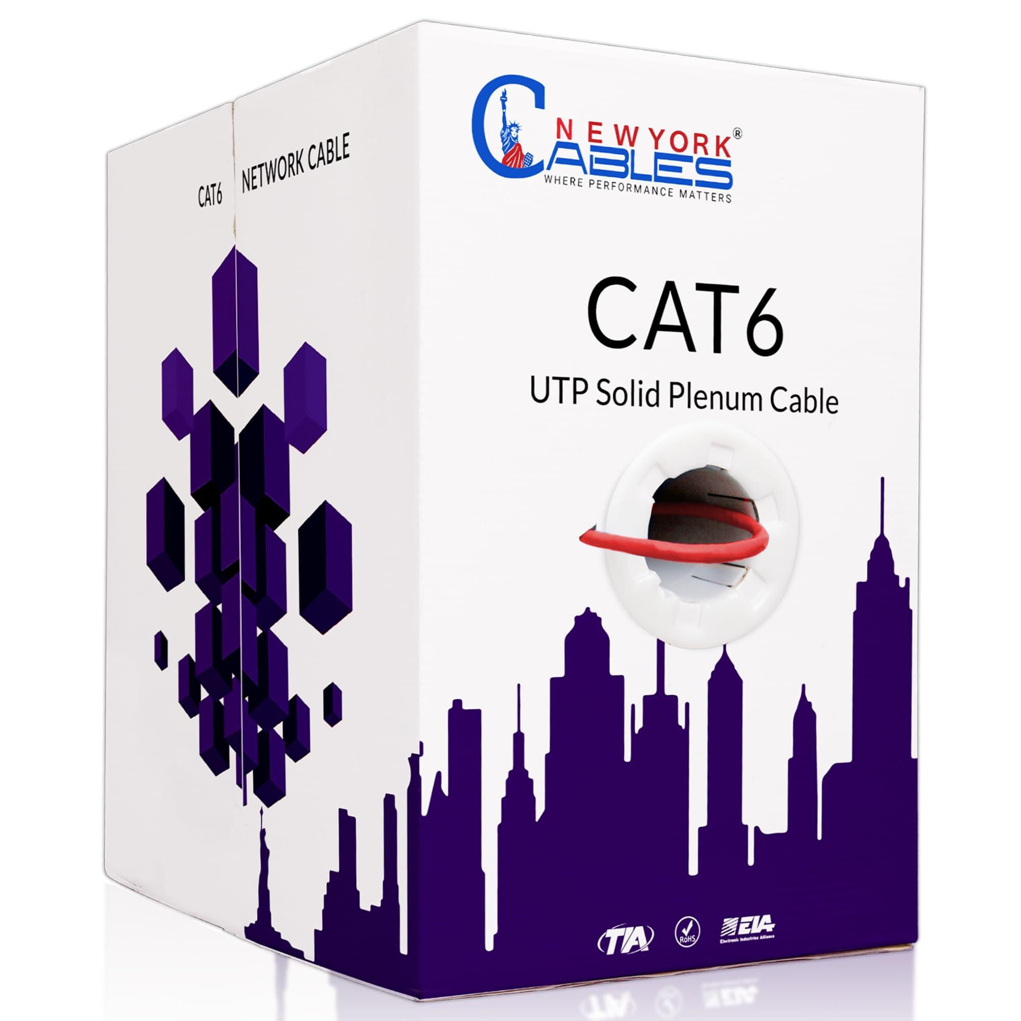 NewYork Cables NewYork Cables | CAT6 Plenum Cable 1000ft (CMP) | UTP, 550MHz, 23AWG, 4Pair UTP 10GB Internet Cable | Quality Tested Bulk Ethernet Cable, for Networking & Gaming (Red)