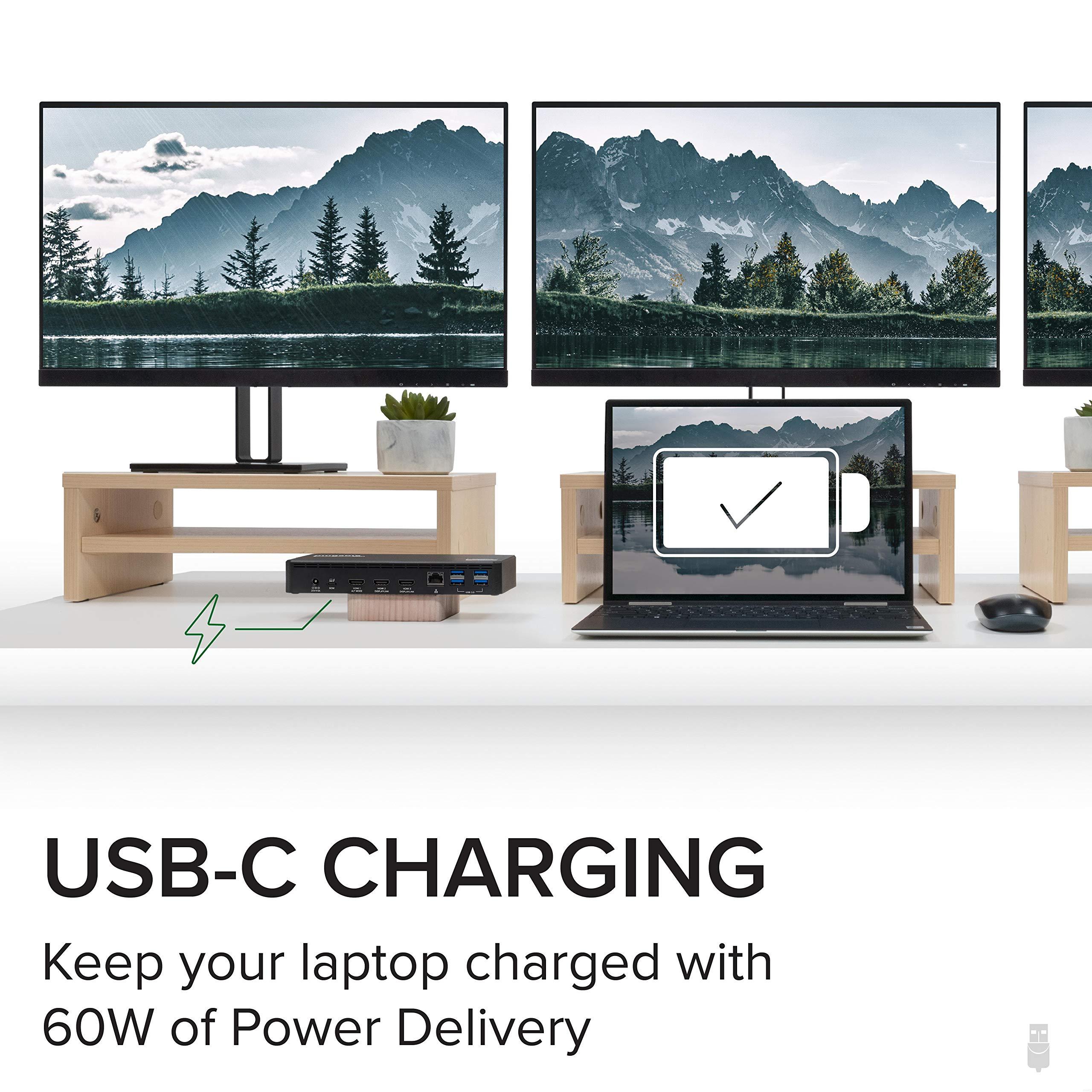 Plugable Plugable USB C Triple Display Docking Station with Laptop Charging, for Thunderbolt, USB4, or USB C Systems, Compatible with Windows, macOS, ChromeOS laptops (3X HDMI, 6X USB 5Gbps Ports, 60W USB PD)
